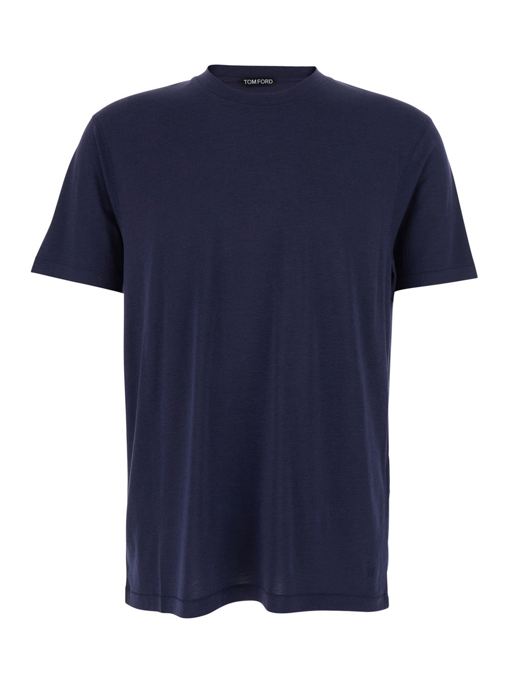 Tom Ford Men Blue Crew Neck T-Shirt With Logo Embroidery On The Front In Cotton Blend Man TOM FORD