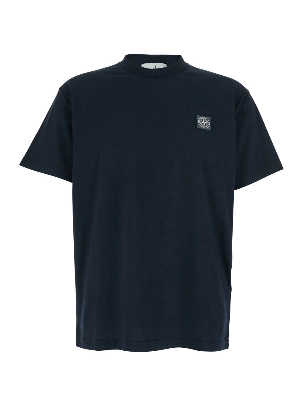 Stone Island Men Black Crewneck T-Shirt With Logo Patch On The Front In Cotton Man STONE ISLAND