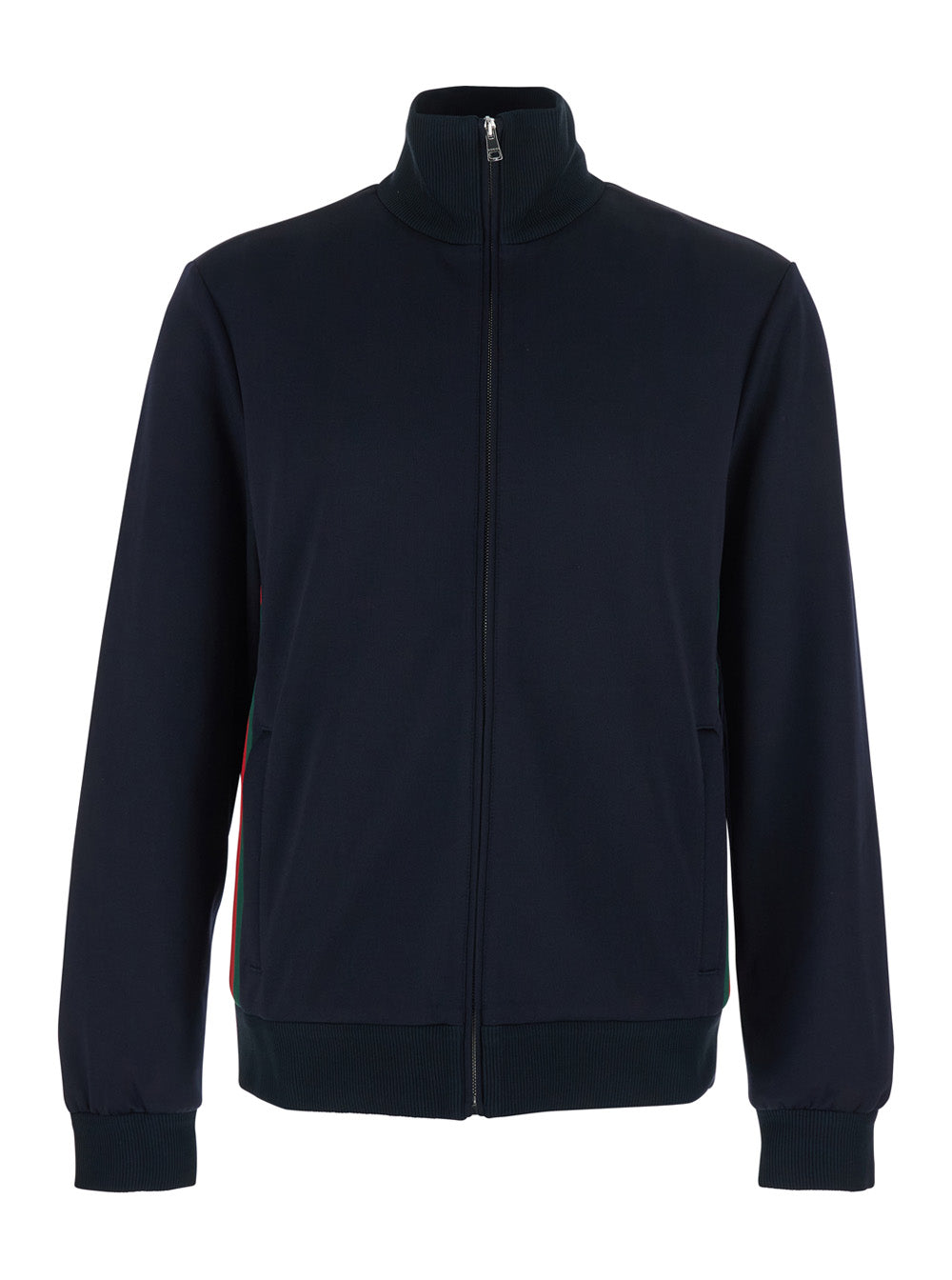 Gucci Men Blue High Collar Jacket With Web Detail On The Side In Tech Fabric For Men GUCCI