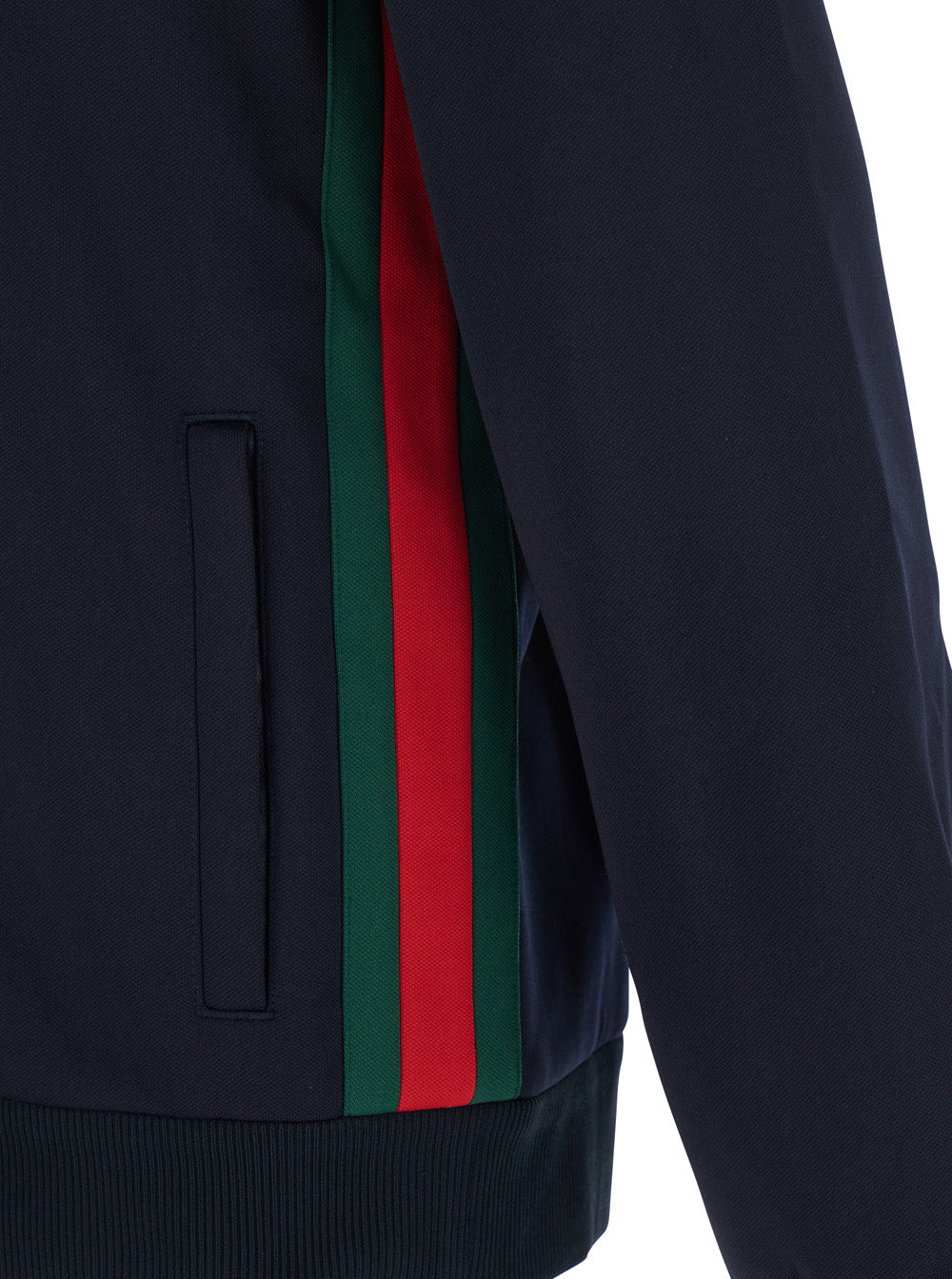 Gucci Men Blue High Collar Jacket With Web Detail On The Side In Tech Fabric For Men GUCCI