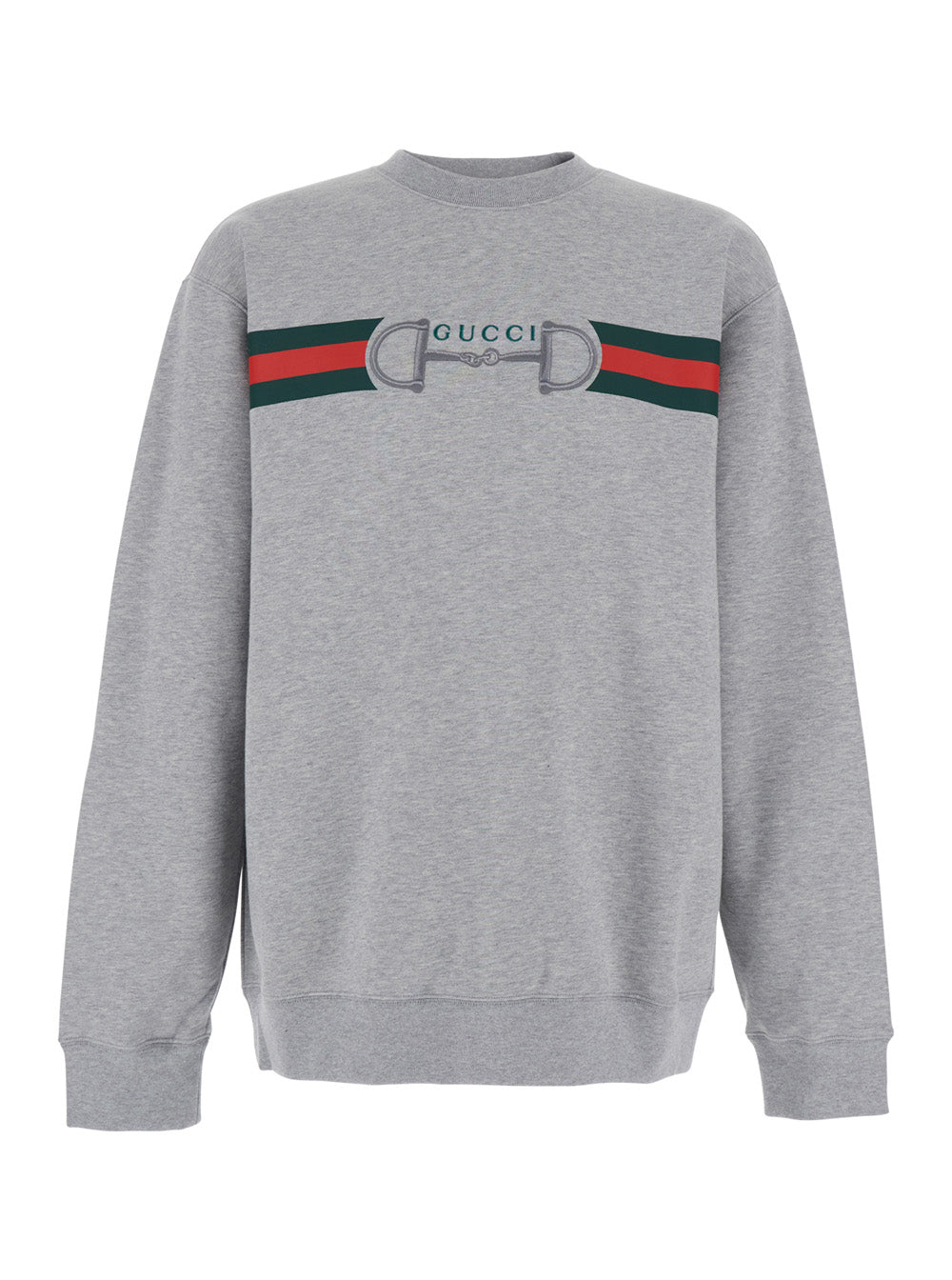 Gucci Men Grey Crewneck Sweatshirt With Logo Detail On The Front In Cotton Man GUCCI