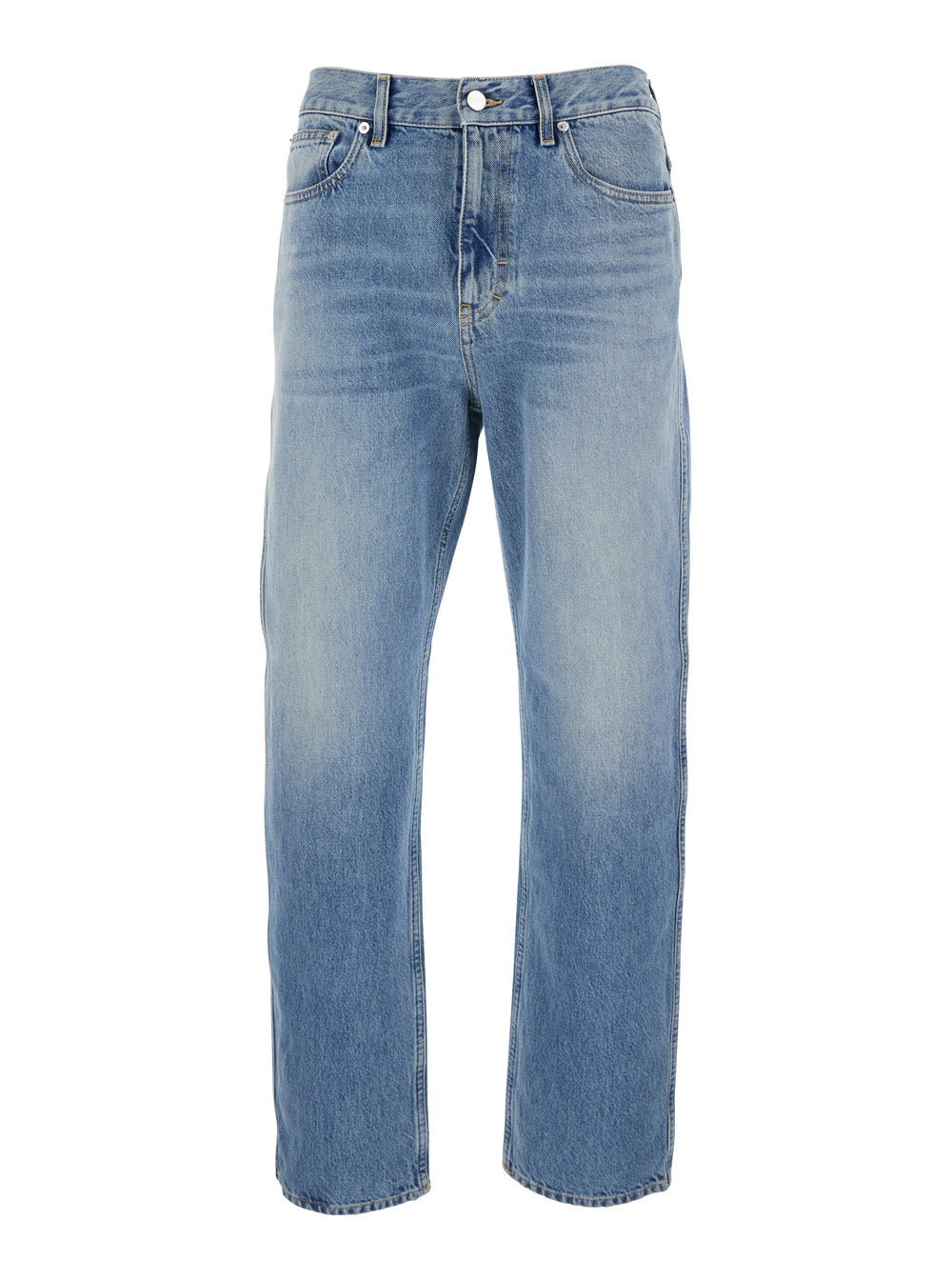 Gucci Men Light Blue Denim Jeans With Logo Patch On The Back And Belt Loops For Men GUCCI