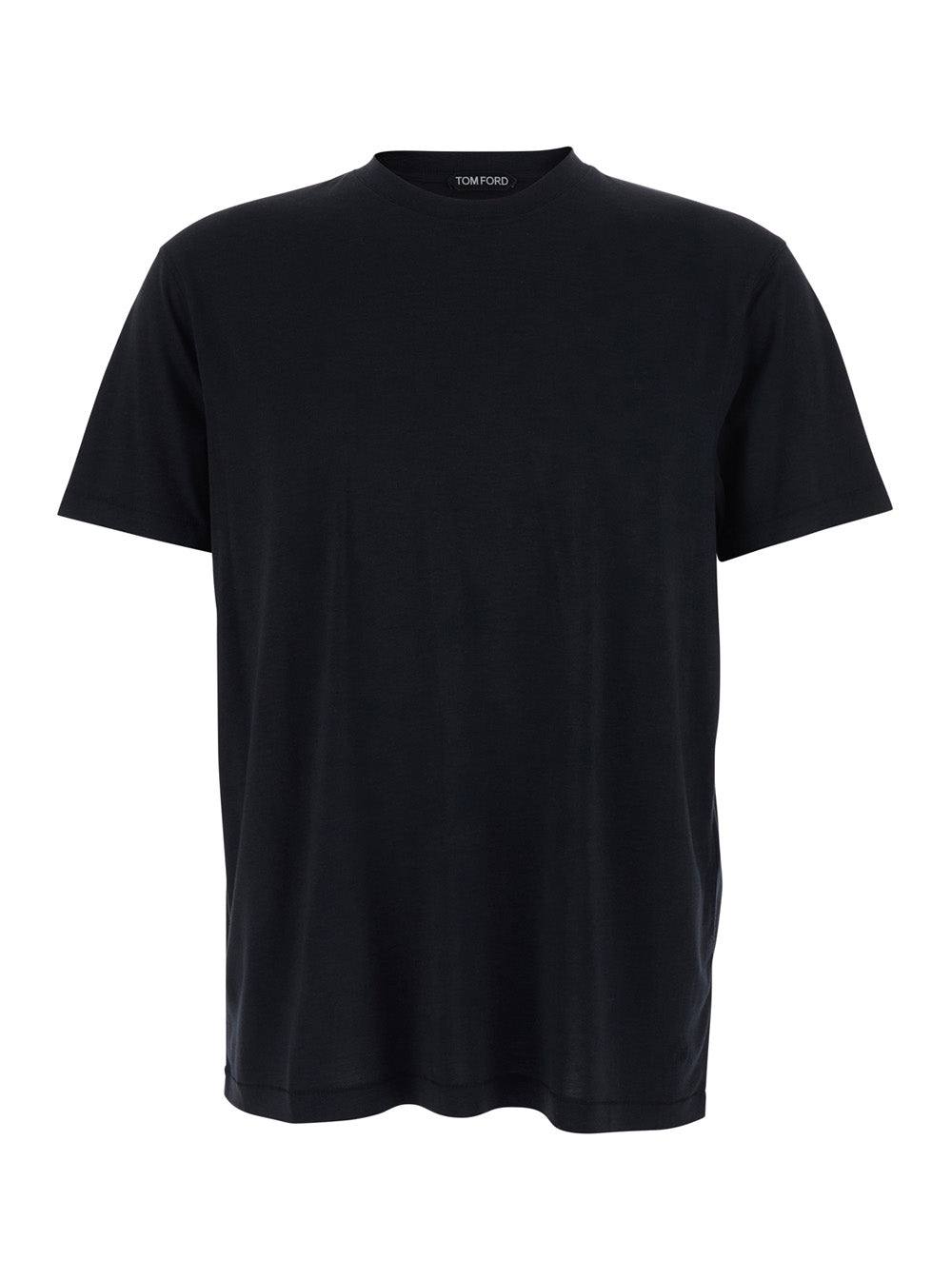 Tom Ford Men Black Crew Neck T-Shirt With Logo Embroidery On The Front In Cotton Blend For Men TOM FORD