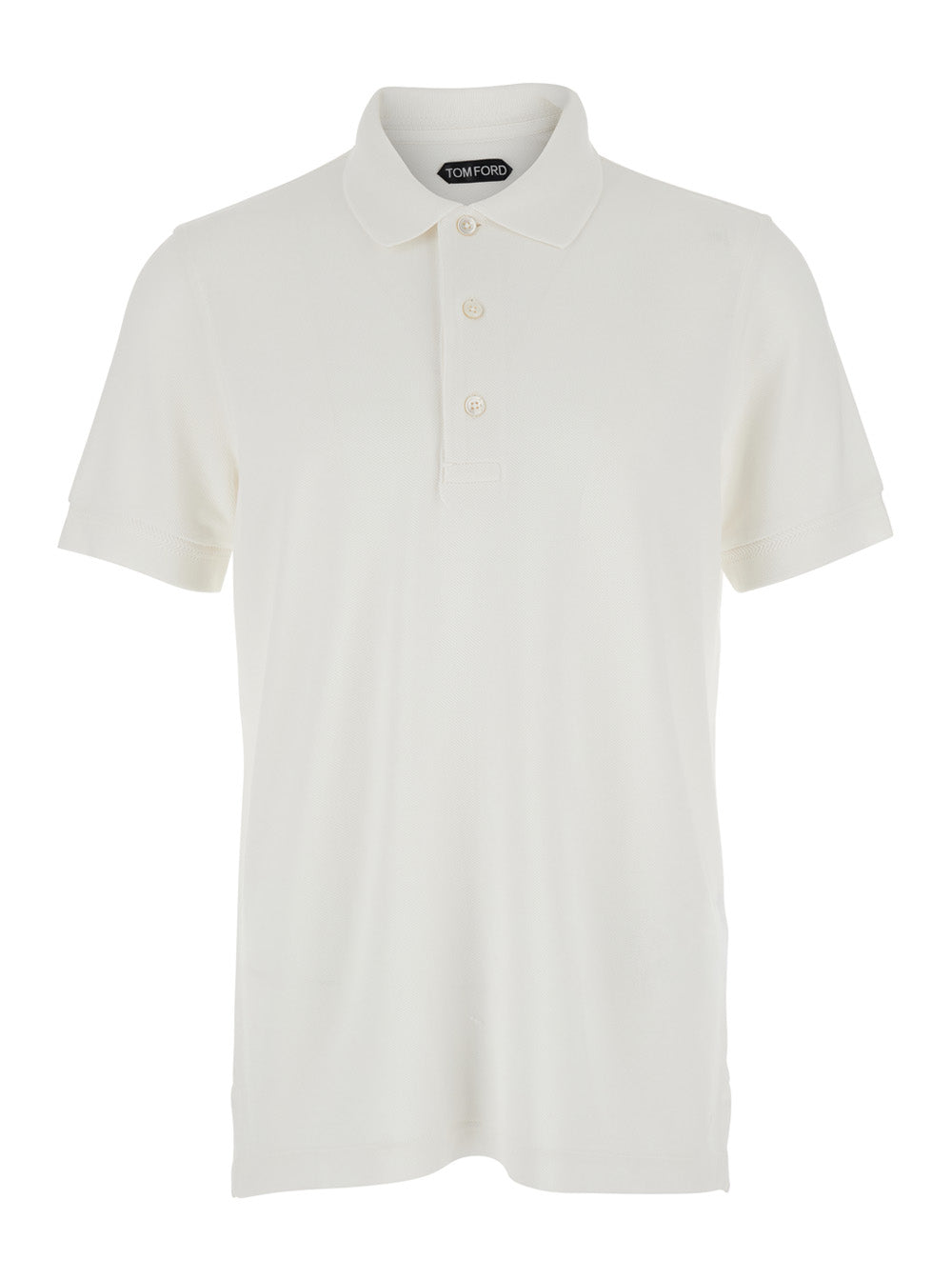 Tom Ford Men White Polo Shirt With Classic Collar And Front Placket In Cotton Blend Man TOM FORD