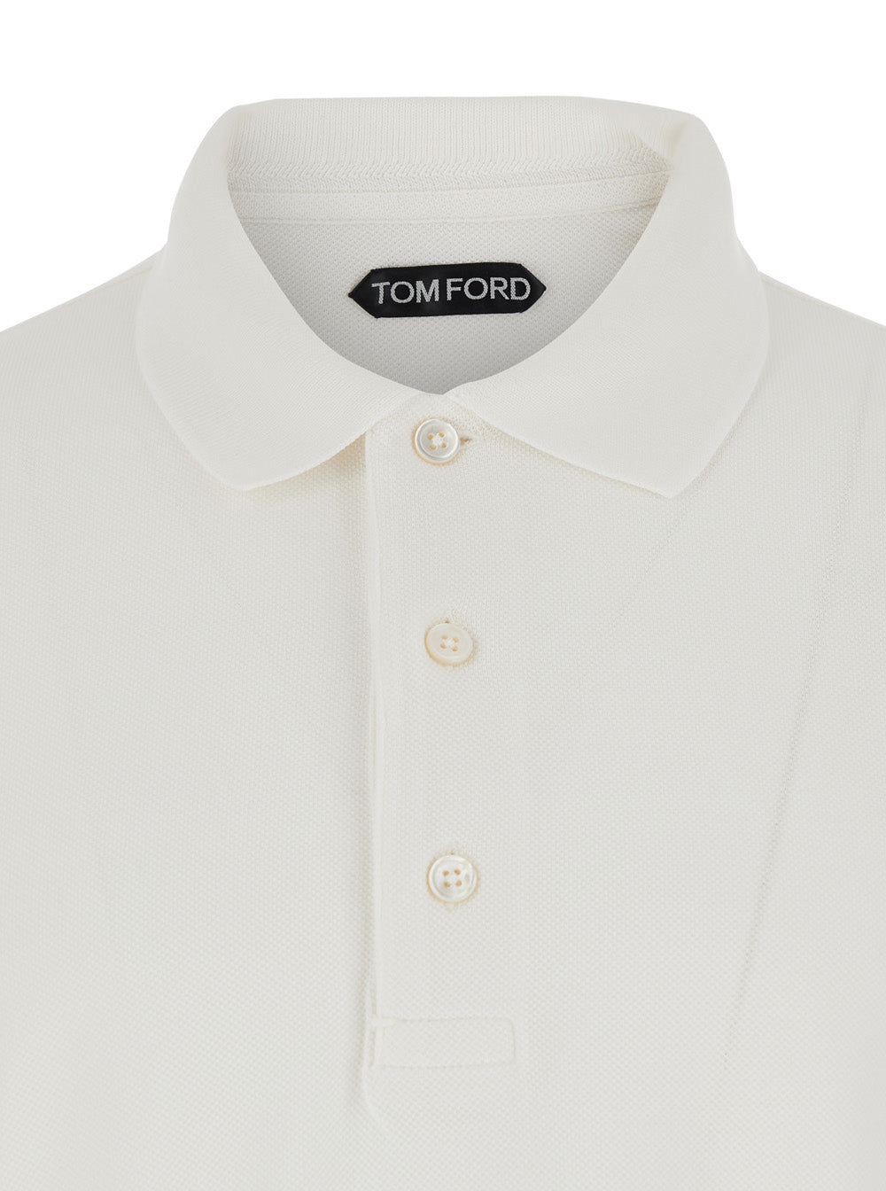 Tom Ford Men White Polo Shirt With Classic Collar And Front Placket In Cotton Blend Man TOM FORD