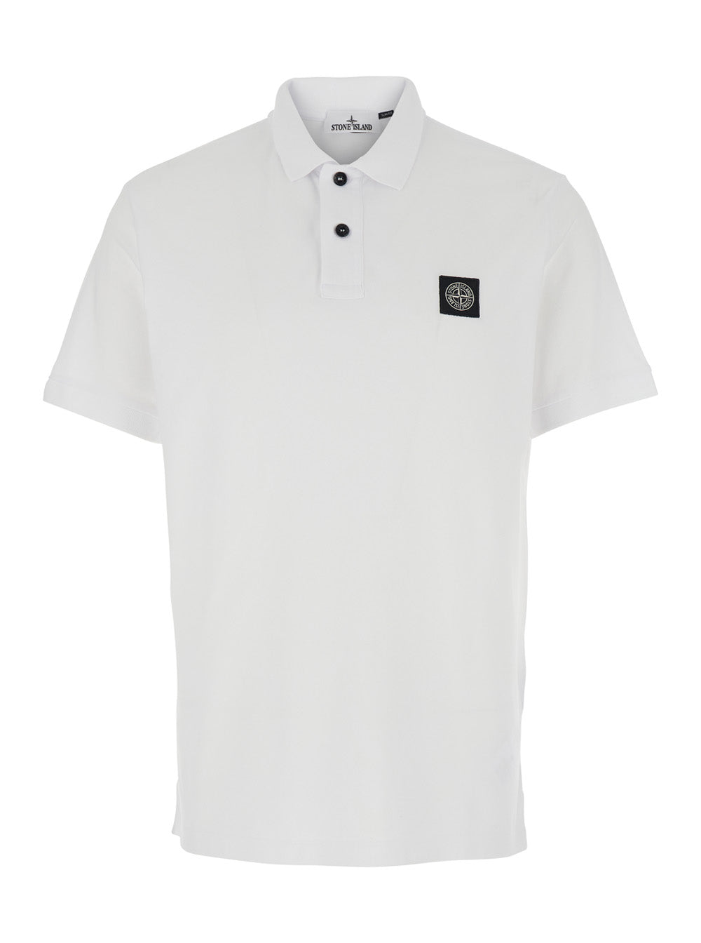 Stone Island Men White Polo With Classic Collar And Patch Logo On The Front In Stretch Cotton Men STONE ISLAND