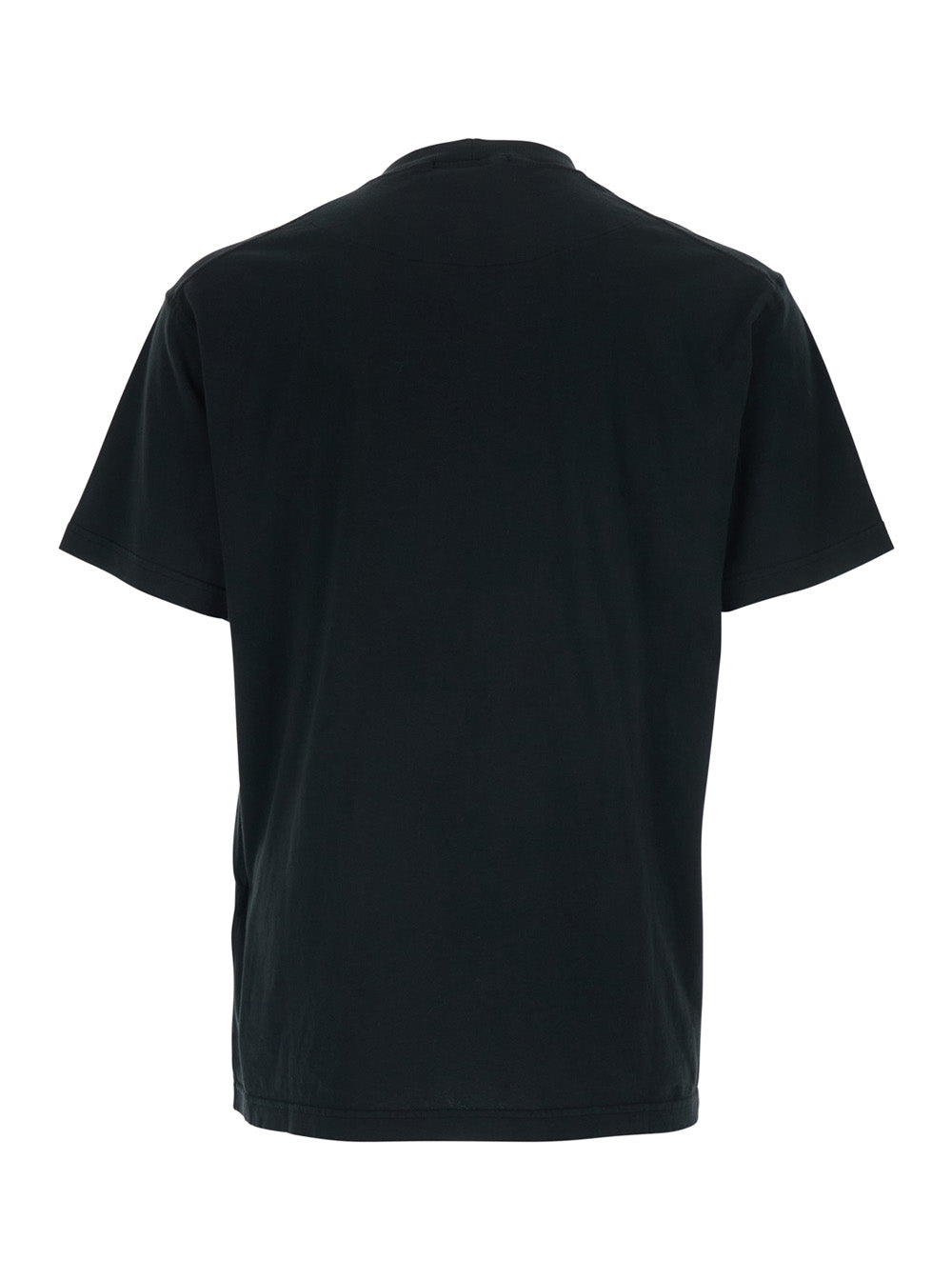 Stone Island Men Black Crew Neck T-Shirt With Logo Patch On The Front In Cotton For Men