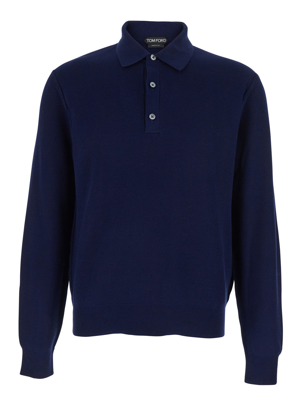 Tom Ford Men Blue Polo Shirt With Classic Collar And Front Button Closure In Silk And Cotton Blend For Men TOM FORD