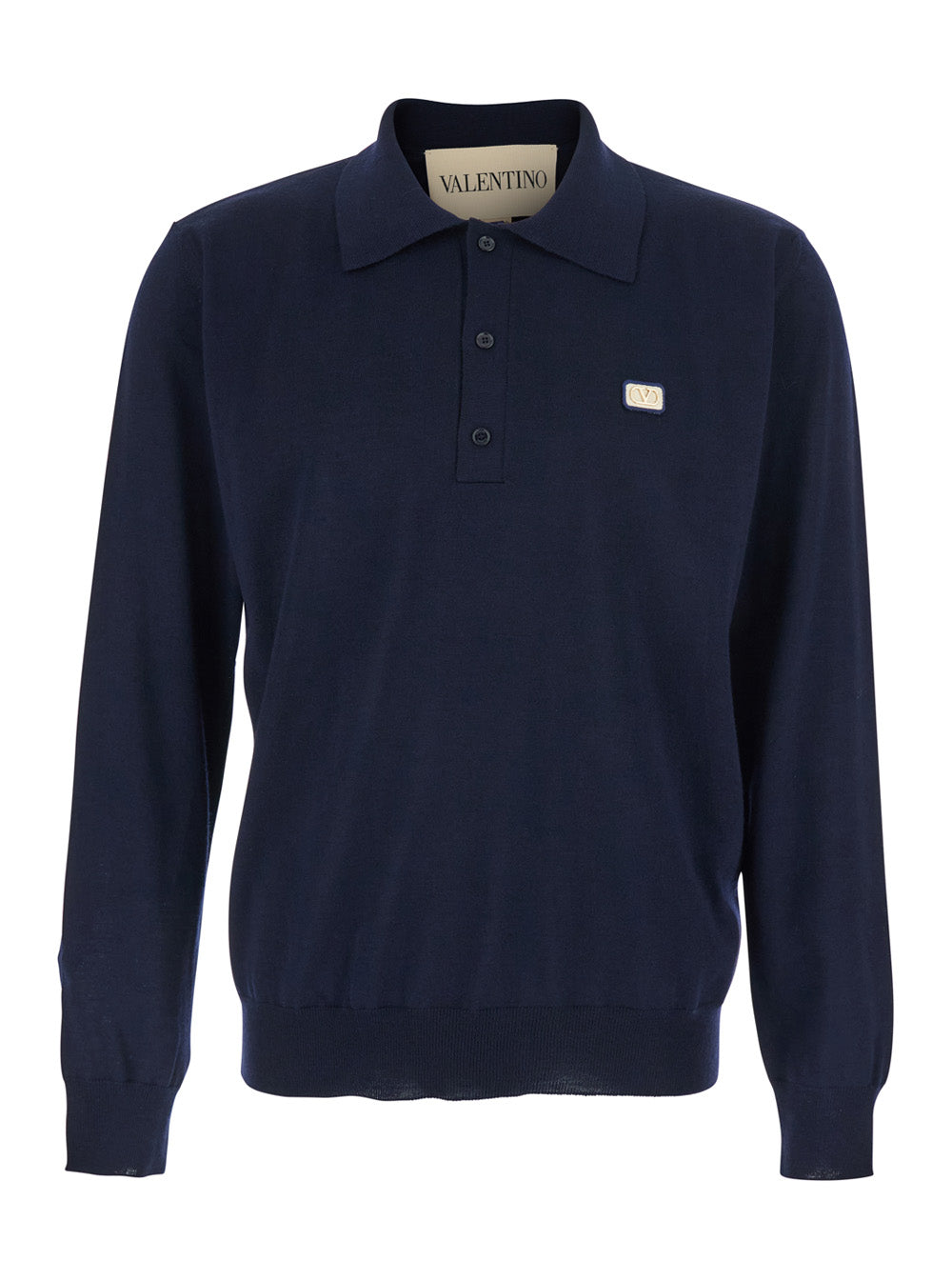 Valentino Men Blue Polo Style Sweater With Vlogo Plaque On The Front In Wool For Men VALENTINO