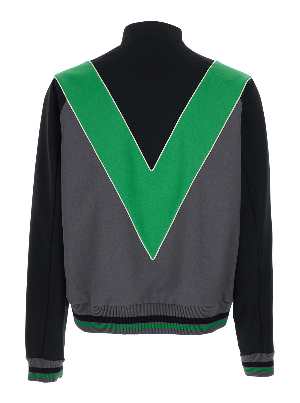 Valentino Men Black And Green High Neck Sweatshirt With Inlaid V On The Front In Tech Fabric Man VALENTINO