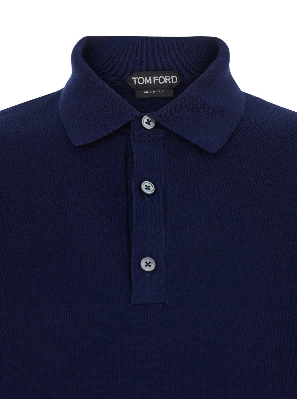 Tom Ford Men Blue Polo Shirt With Classic Collar And Front Button Closure In Silk And Cotton Blend For Men TOM FORD