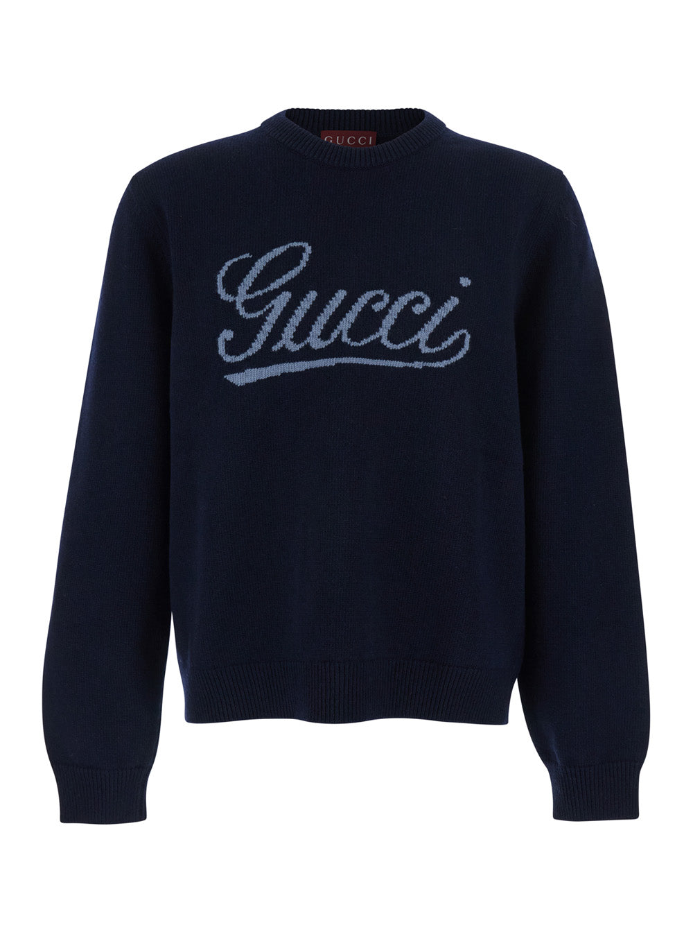 Gucci Men Blue Crewneck Sweater With Logo Embroidery On The Front In Wool Man GUCCI