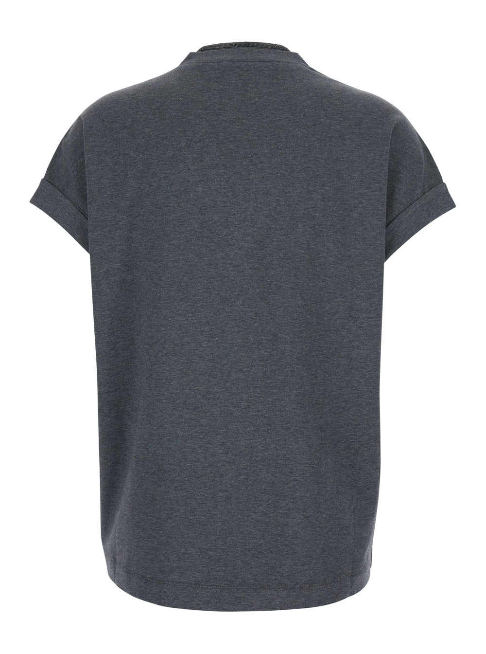 Brunello Cucinelli Women V-Neck T-Shirt With Monile Detail On The Front In Grey Cotton For Women BRUNELLO CUCINELLI