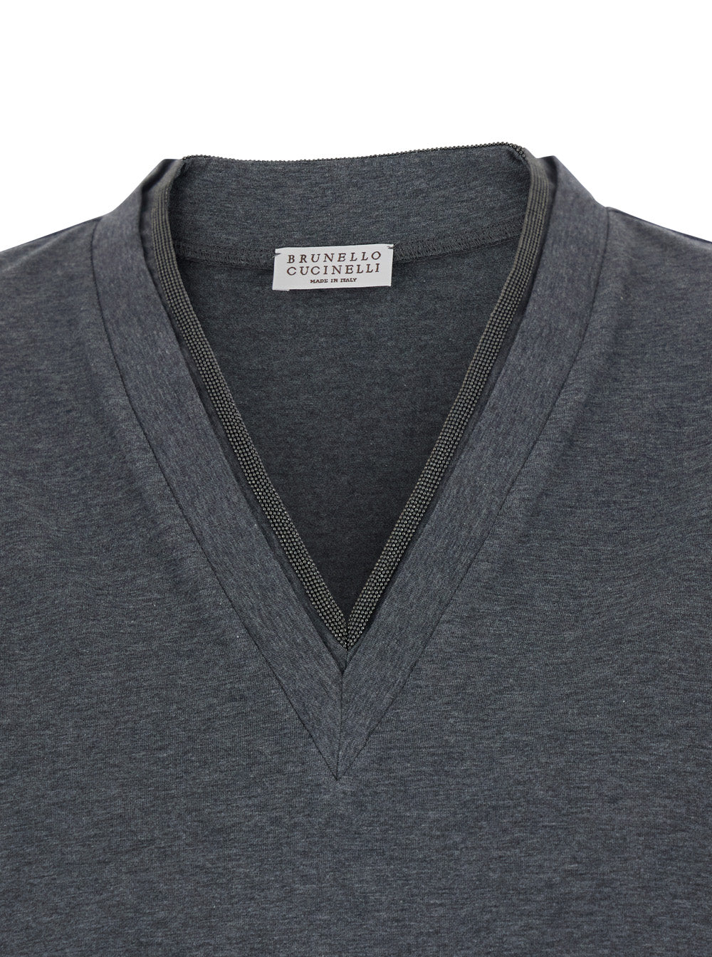 Brunello Cucinelli Women V-Neck T-Shirt With Monile Detail On The Front In Grey Cotton For Women BRUNELLO CUCINELLI