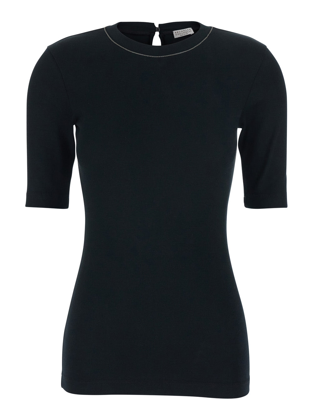Brunello Cucinelli Women Black T-Shirt With Round Neck And Three-Quarter Sleeve In Cotton Woman