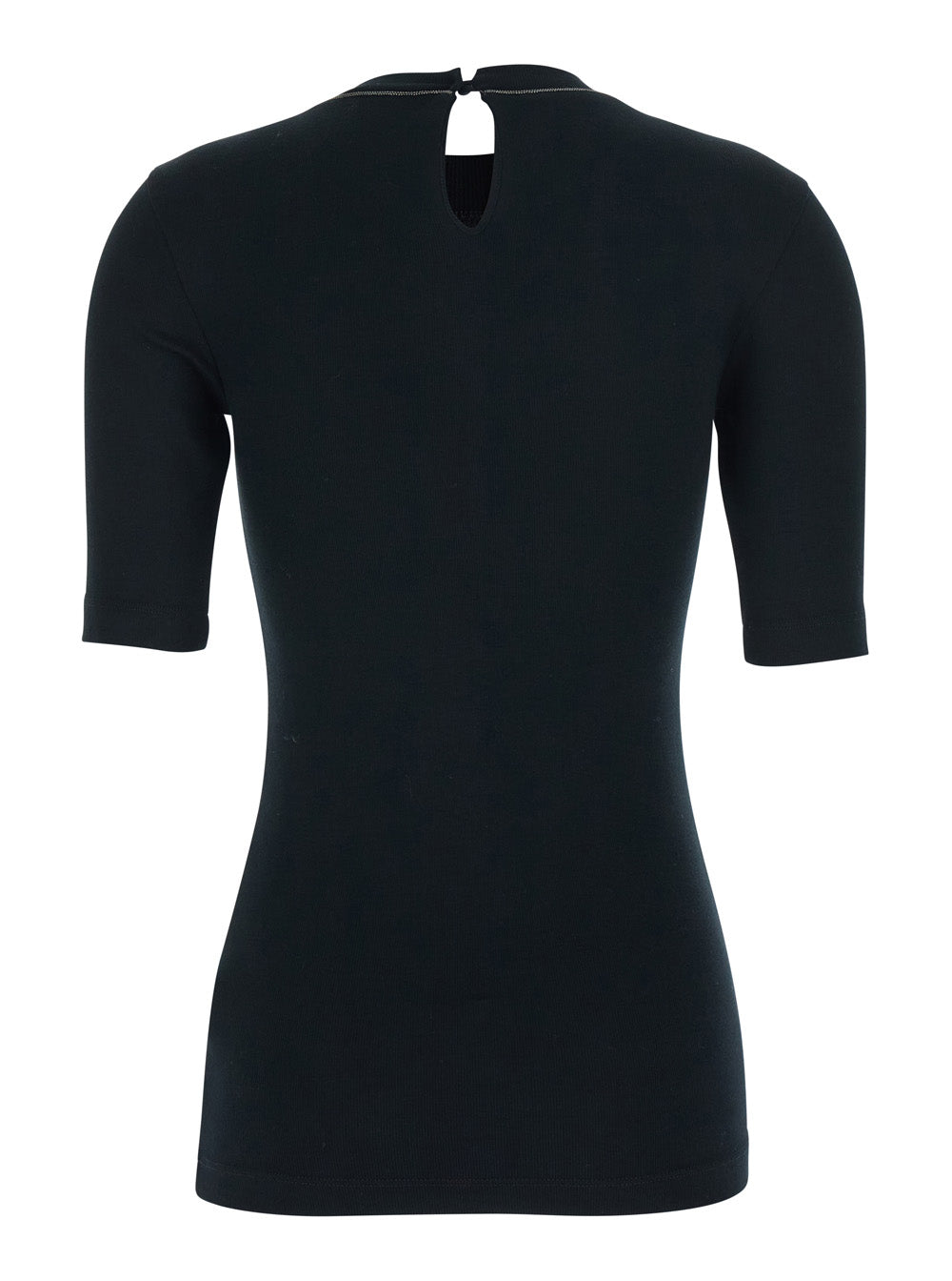 Brunello Cucinelli Women Black T-Shirt With Round Neck And Three-Quarter Sleeve In Cotton Woman