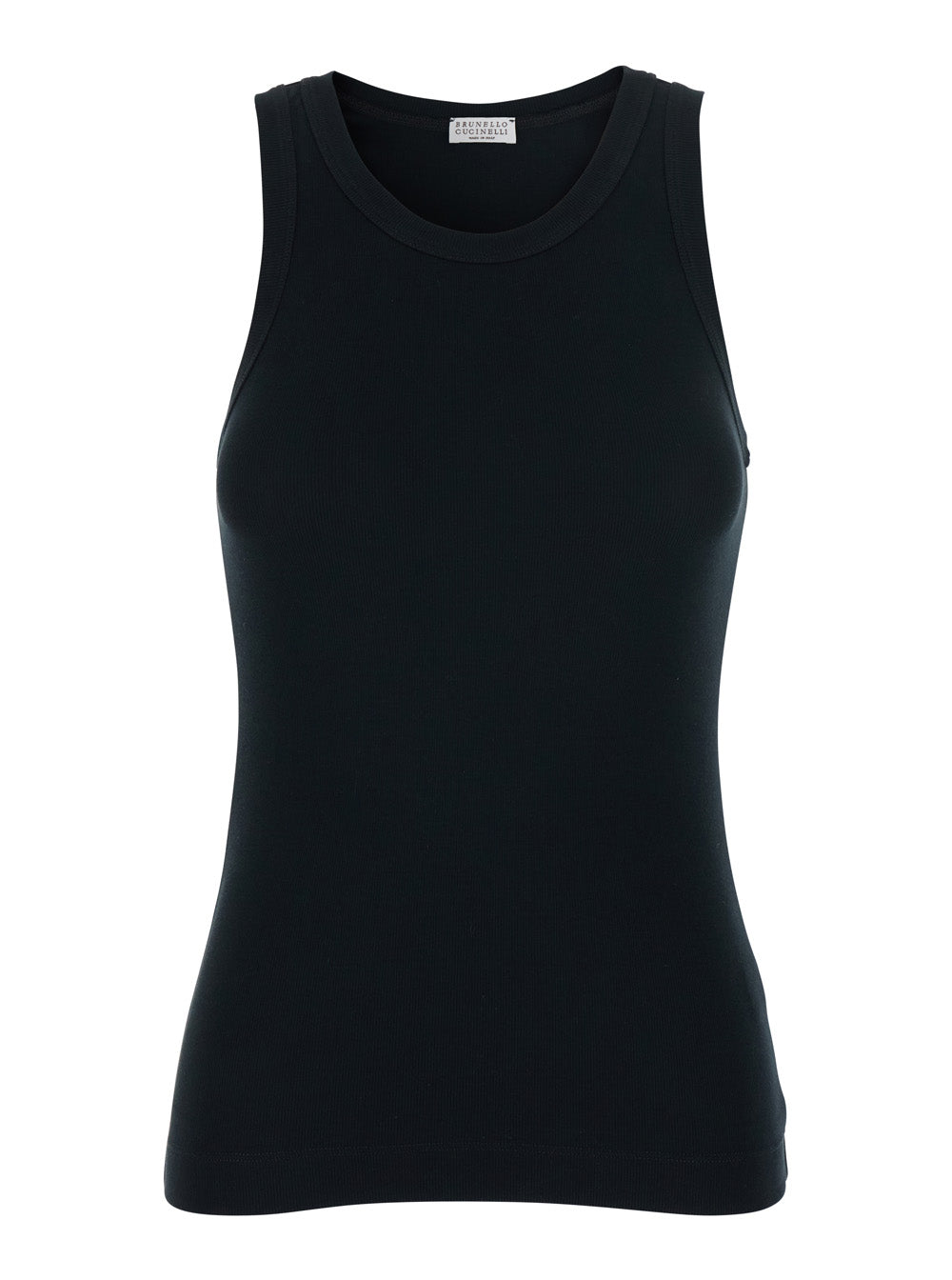 Brunello Cucinelli Women Black Top With Round Neck And Ribbed Design In Cotton Woman