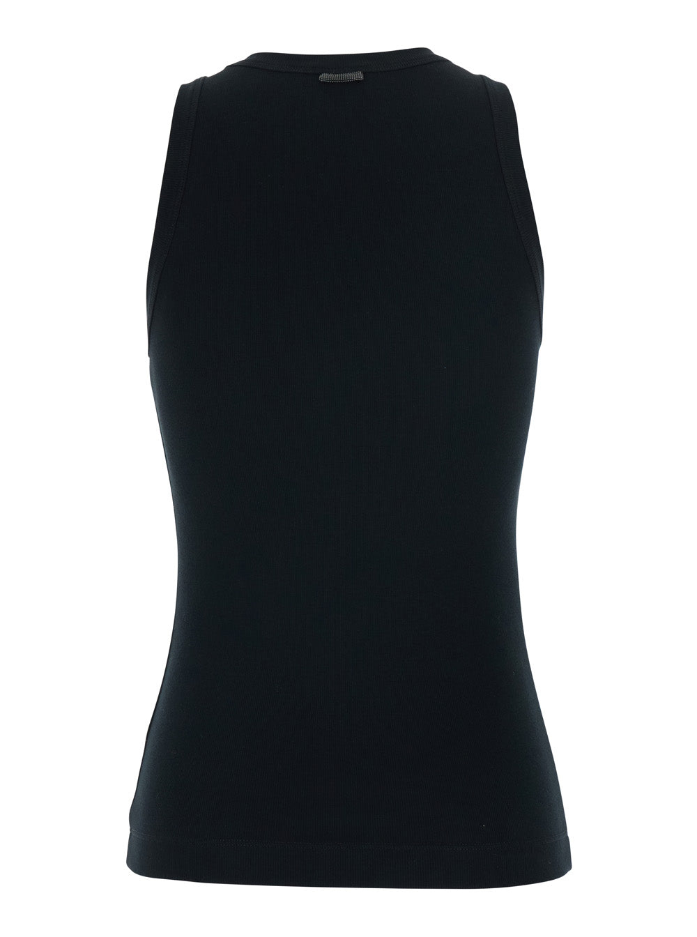 Brunello Cucinelli Women Black Top With Round Neck And Ribbed Design In Cotton Woman