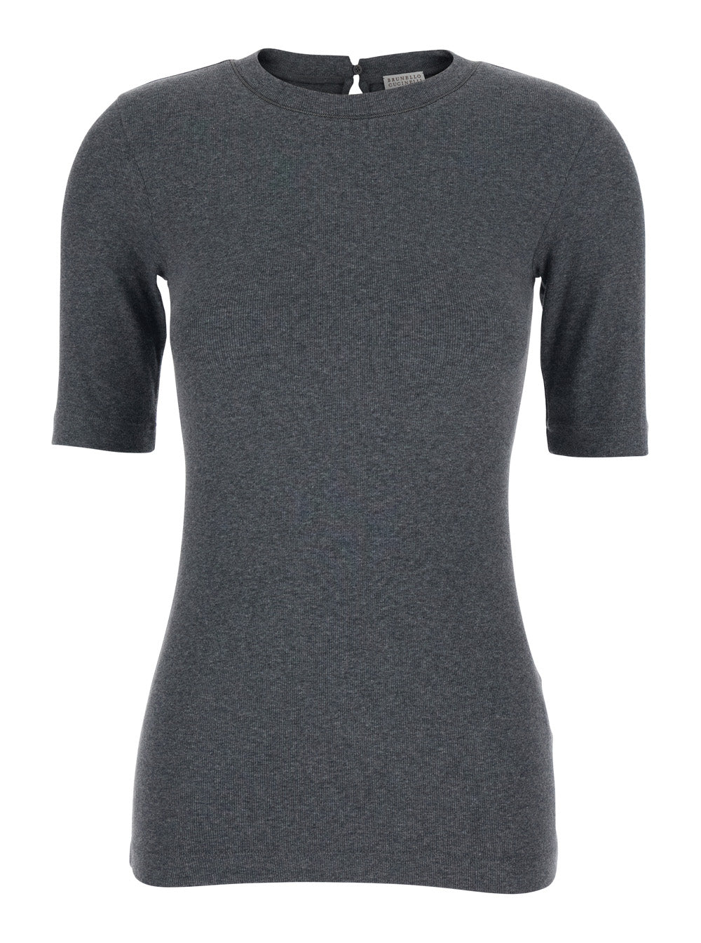 Brunello Cucinelli Women Gray T-Shirt With Round Neck And Three-Quarter Sleeves In Cotton For Women BRUNELLO CUCINELLI