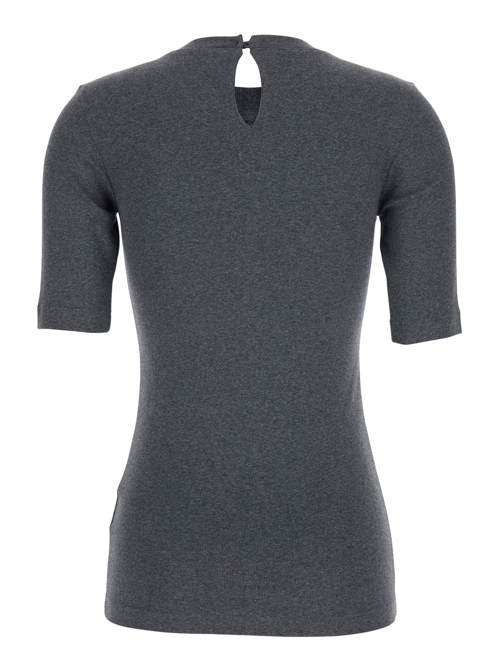 Brunello Cucinelli Women Gray T-Shirt With Round Neck And Three-Quarter Sleeves In Cotton For Women BRUNELLO CUCINELLI