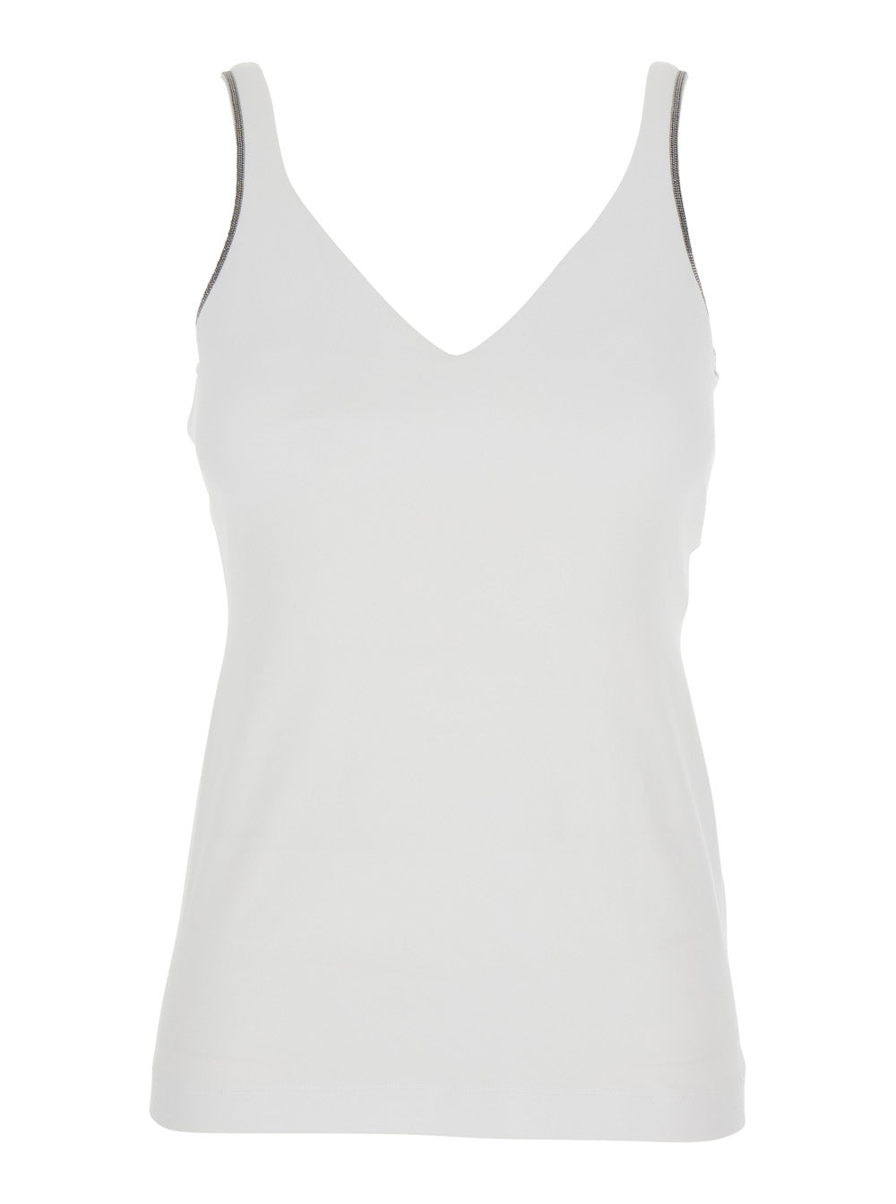 Brunello Cucinelli Women White V-Neck Top With Side Monile Detail In Cotton Woman BRUNELLO CUCINELLI