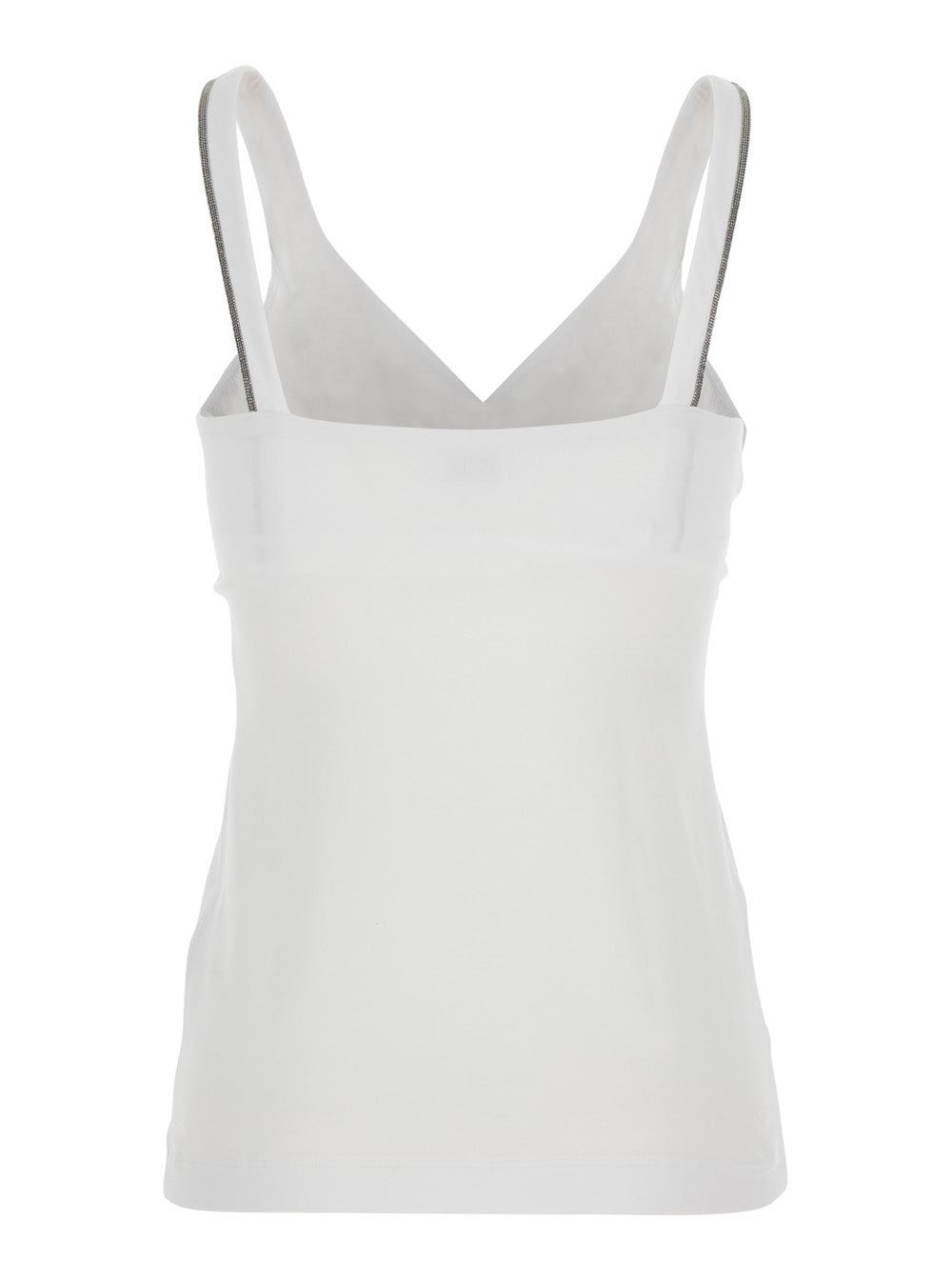 Brunello Cucinelli Women White V-Neck Top With Side Monile Detail In Cotton Woman BRUNELLO CUCINELLI
