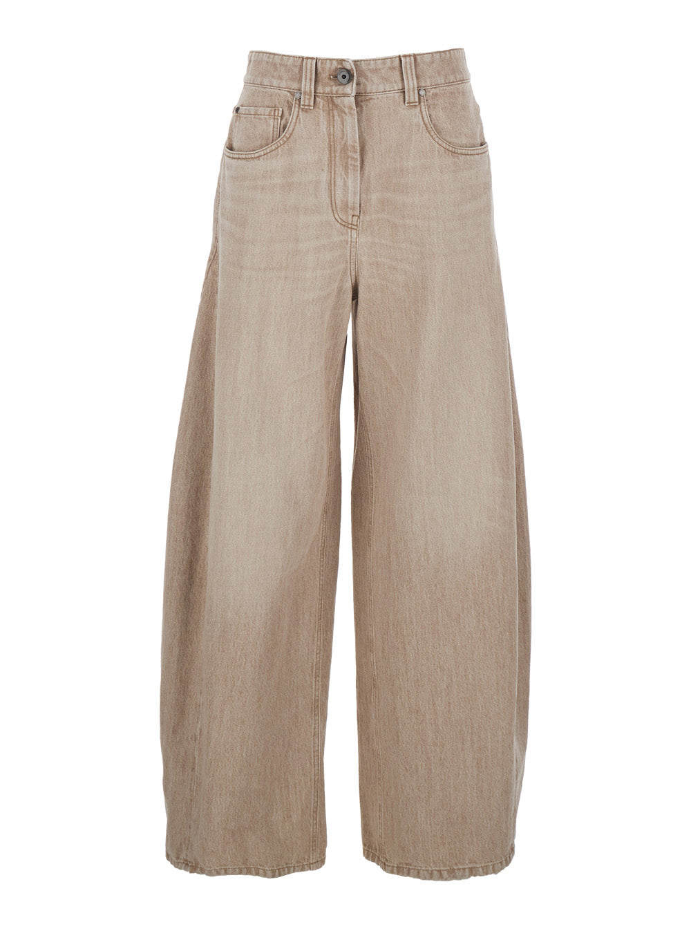 Brunello Cucinelli Women Beige Jeans With Five-Pocket Design And Patch Logo On The Back In Denim Woman BRUNELLO CUCINELLI