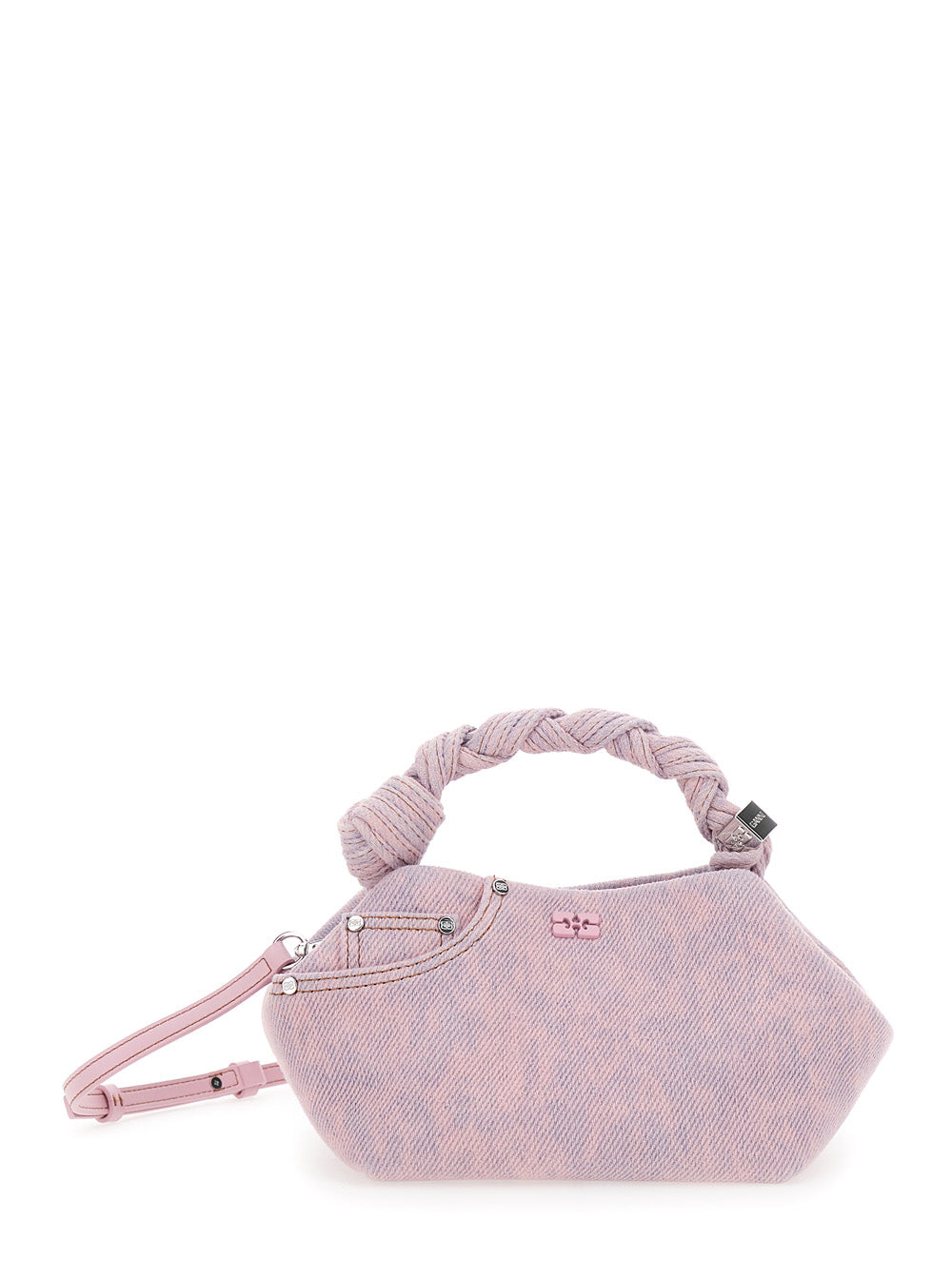 Ganni Women 'Bou' Pink Mini Handbag With Braided Top Handle And Adjustable And Removable Shoulder Strap In Denim Woman GANNI