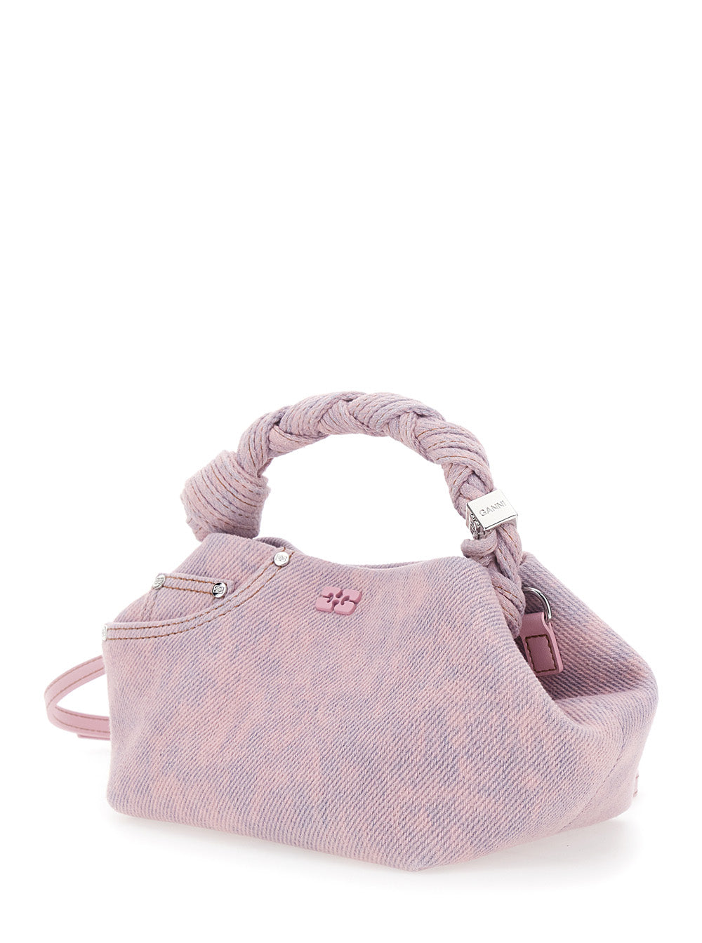 Ganni Women 'Bou' Pink Mini Handbag With Braided Top Handle And Adjustable And Removable Shoulder Strap In Denim Woman GANNI