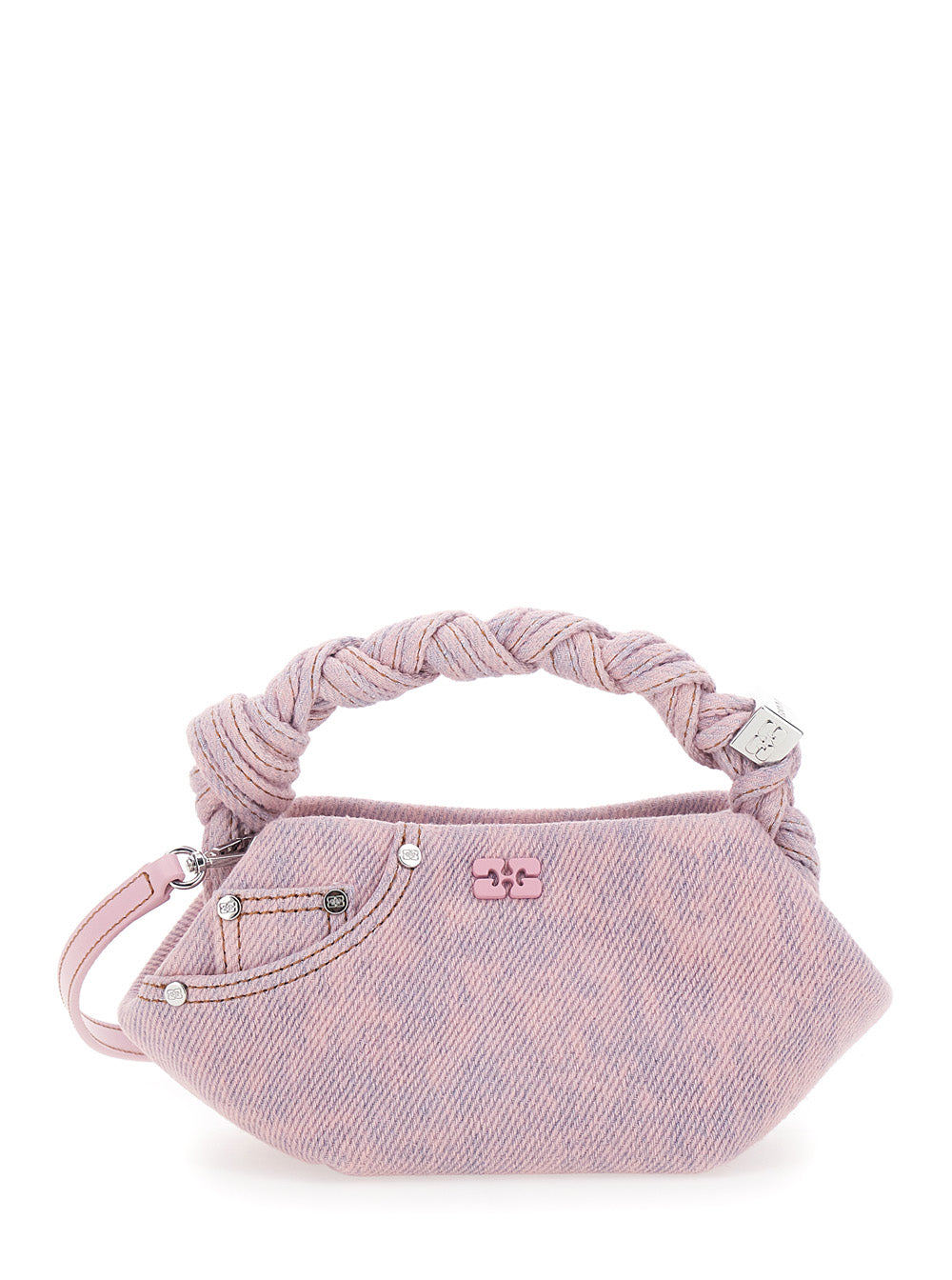 Ganni Women 'Bou' Pink Mini Handbag With Braided Top Handle And Adjustable And Removable Shoulder Strap In Denim Woman GANNI