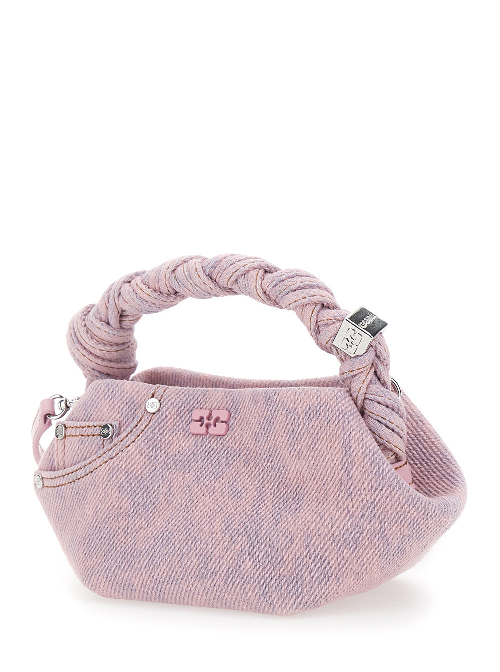 Ganni Women 'Bou' Pink Mini Handbag With Braided Top Handle And Adjustable And Removable Shoulder Strap In Denim Woman GANNI