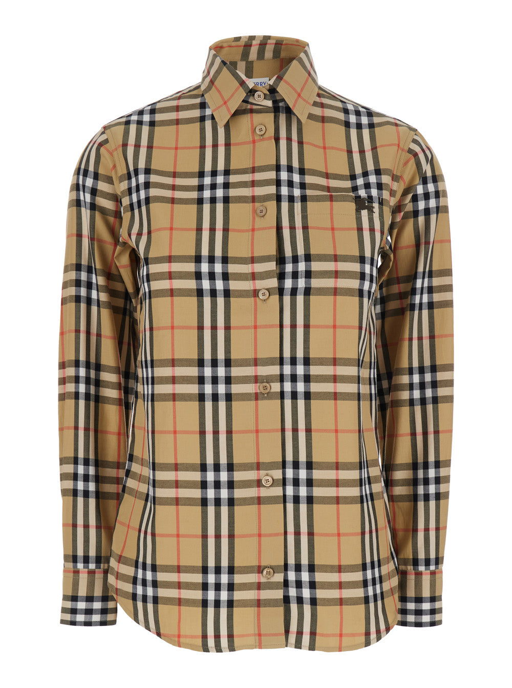 Burberry Women 'Emma' Beige Shirt With Ekd Embroidery On The Front And All-Over Check Motif In Cotton Woman BURBERRY