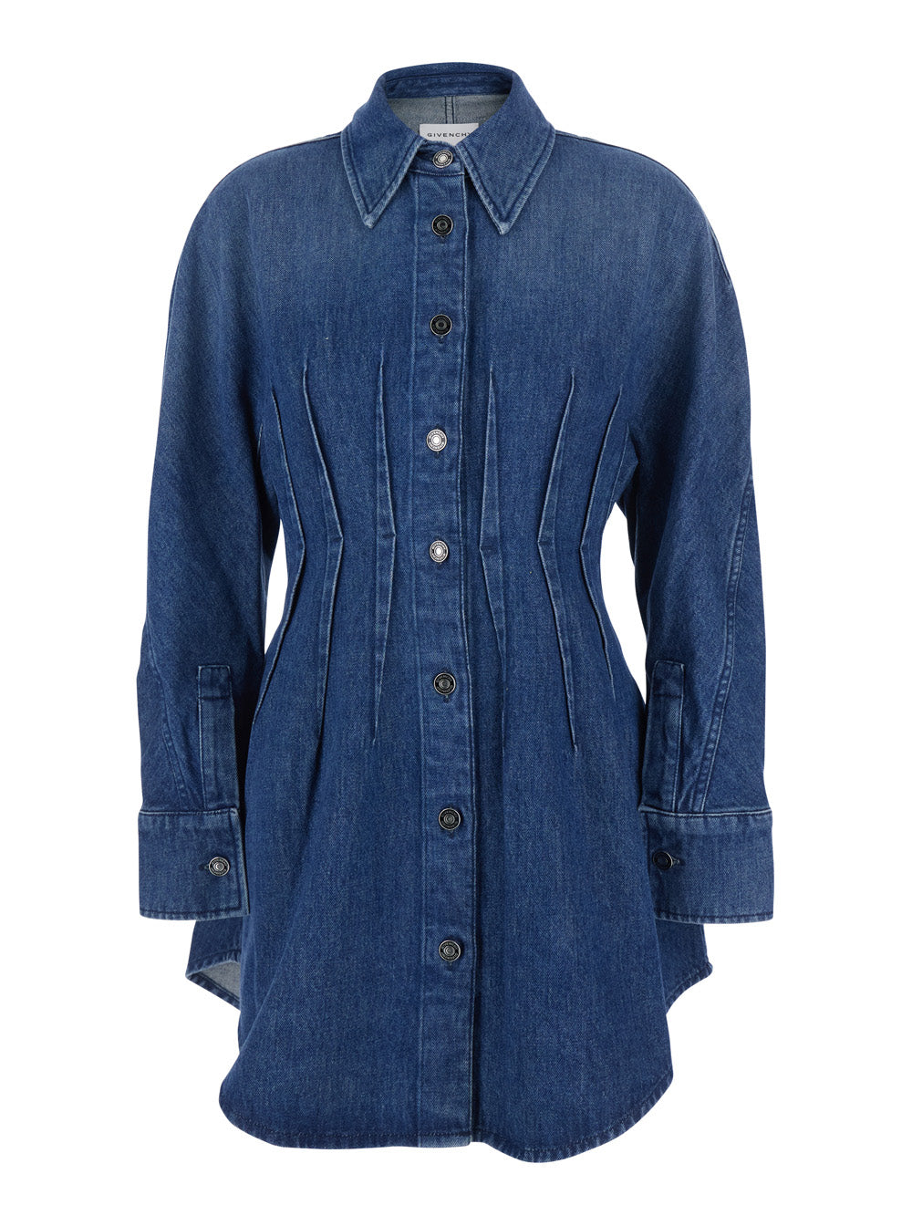 Givenchy Women Blue Dress With Pointed Collar And Lightly Structured Waist In Denim Woman GIVENCHY