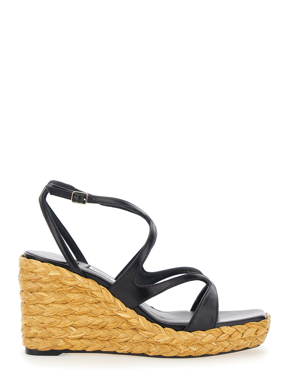 Jimmy Choo Women 'Ayla' Black Wedges With Leather Ankle Strap And High Heel In Leather And Fabric Woman JIMMY CHOO