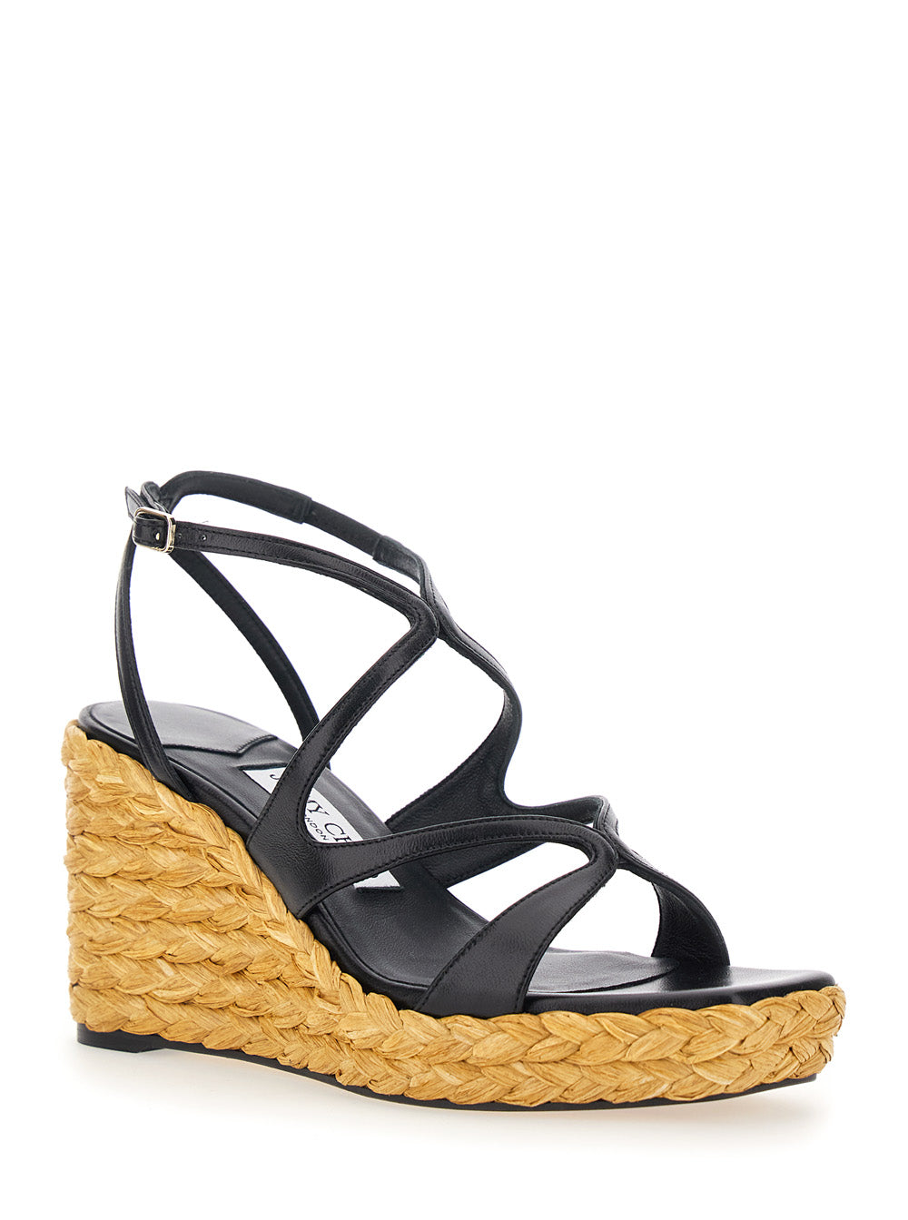 Jimmy Choo Women 'Ayla' Black Wedges With Leather Ankle Strap And High Heel In Leather And Fabric Woman JIMMY CHOO