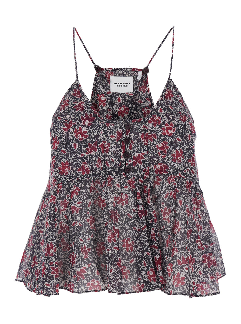 Isabel Marant Etoile Women 'Lirhetta' Violet Sleeveless Top With Spaghetti Straps And All-Over Floral Motif In Cotton Woman ISABEL MARANT ETOILE