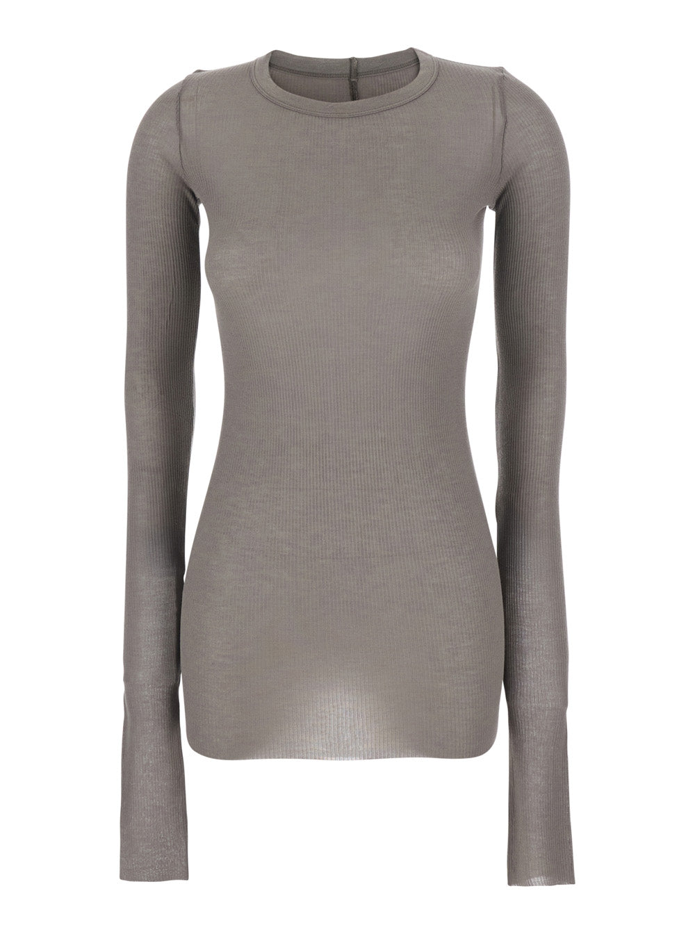 Rick Owens Women Round Neck T-Shirt With Ribbed Design In Viscose And Silk Blend Gray Women RICK OWENS