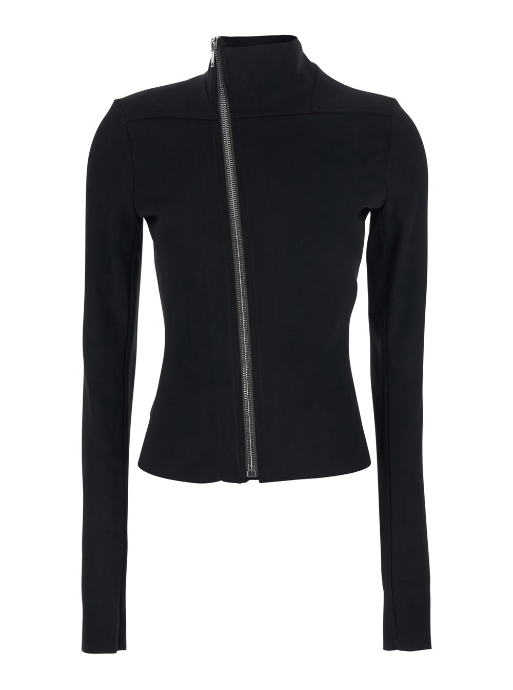 Rick Owens Women 'Gary' Black Jacket With High Neck And Asymmetric Zip Closure In Viscose Blend Woman RICK OWENS