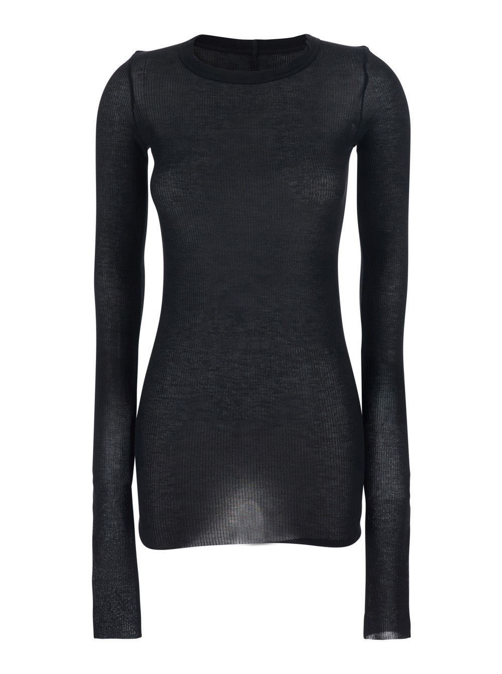 Rick Owens Women Black T-Shirt With Ribbed Design And Round Neck In Viscose And Silk Blend Woman RICK OWENS