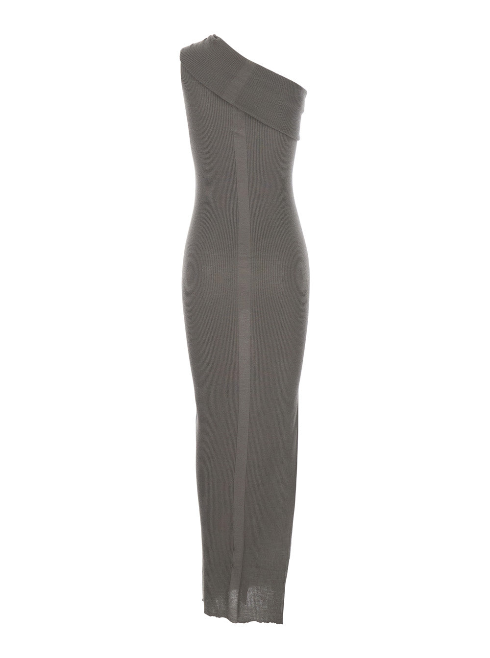 Rick Owens Women Long Dress 'Athena' Asymmetric With Wide Neck And Ribbed Knit In Grey Cotton For Women RICK OWENS
