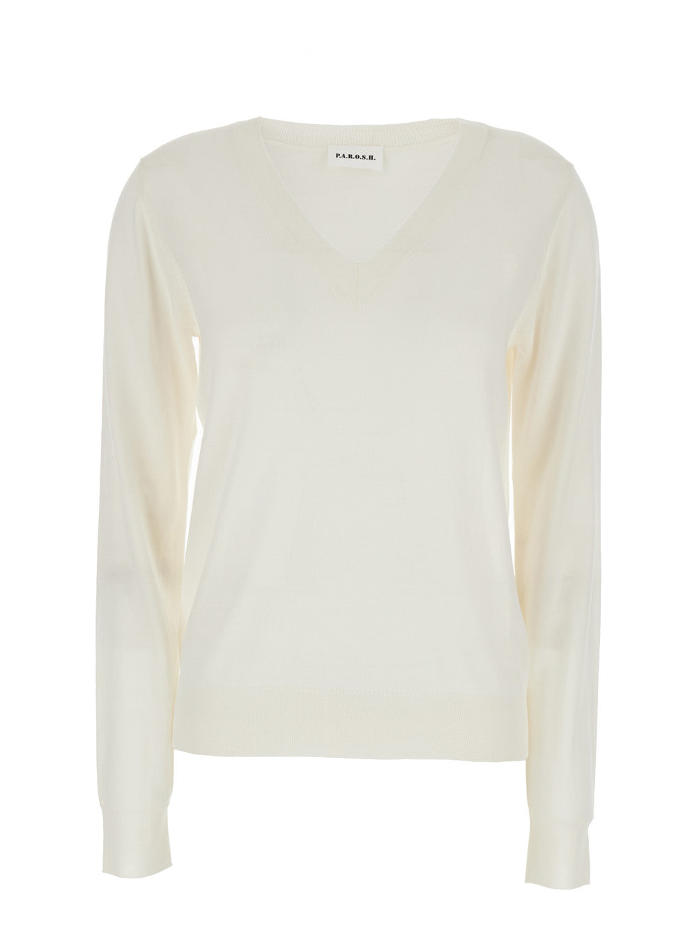 P.A.R.O.S.H. Women Long Sleeve V-Neck Sweater In White Wool And Silk Blend For Women P.A.R.O.S.H.