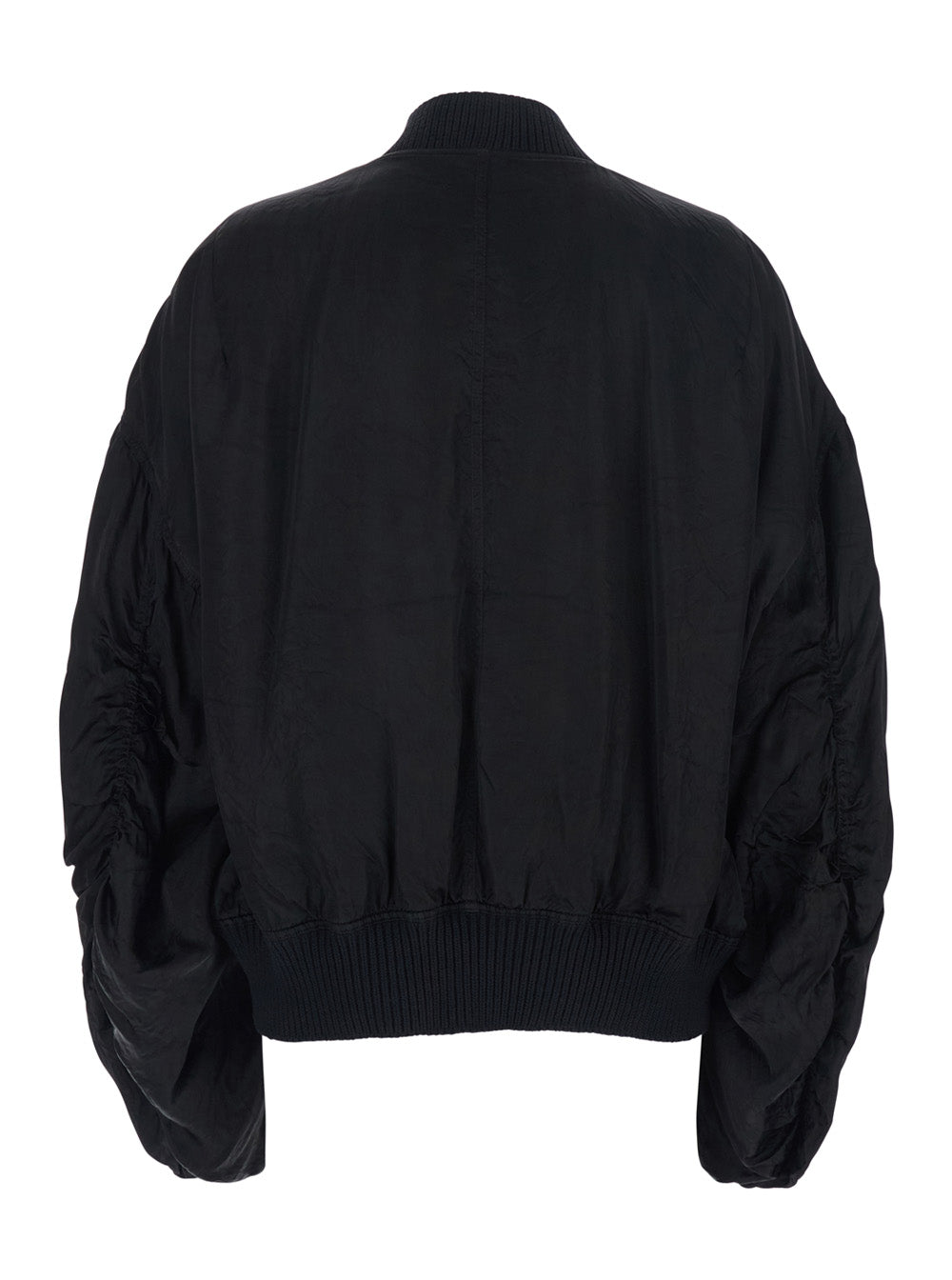 Rick Owens Women 'Secchia Flight' Black Bomber Jacket With Ruffled Sleeves In Cupro Woman RICK OWENS