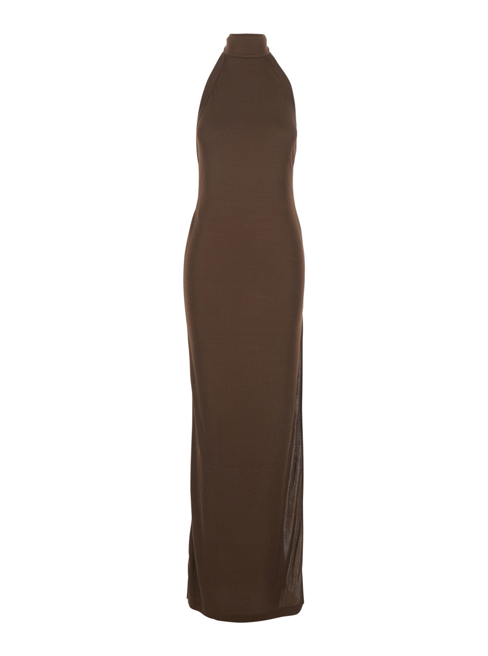The Andamane Women Long Dress 'Cleo' With American Neckline And Open Back In Stretch Viscose Blend Brown Women THE ANDAMANE