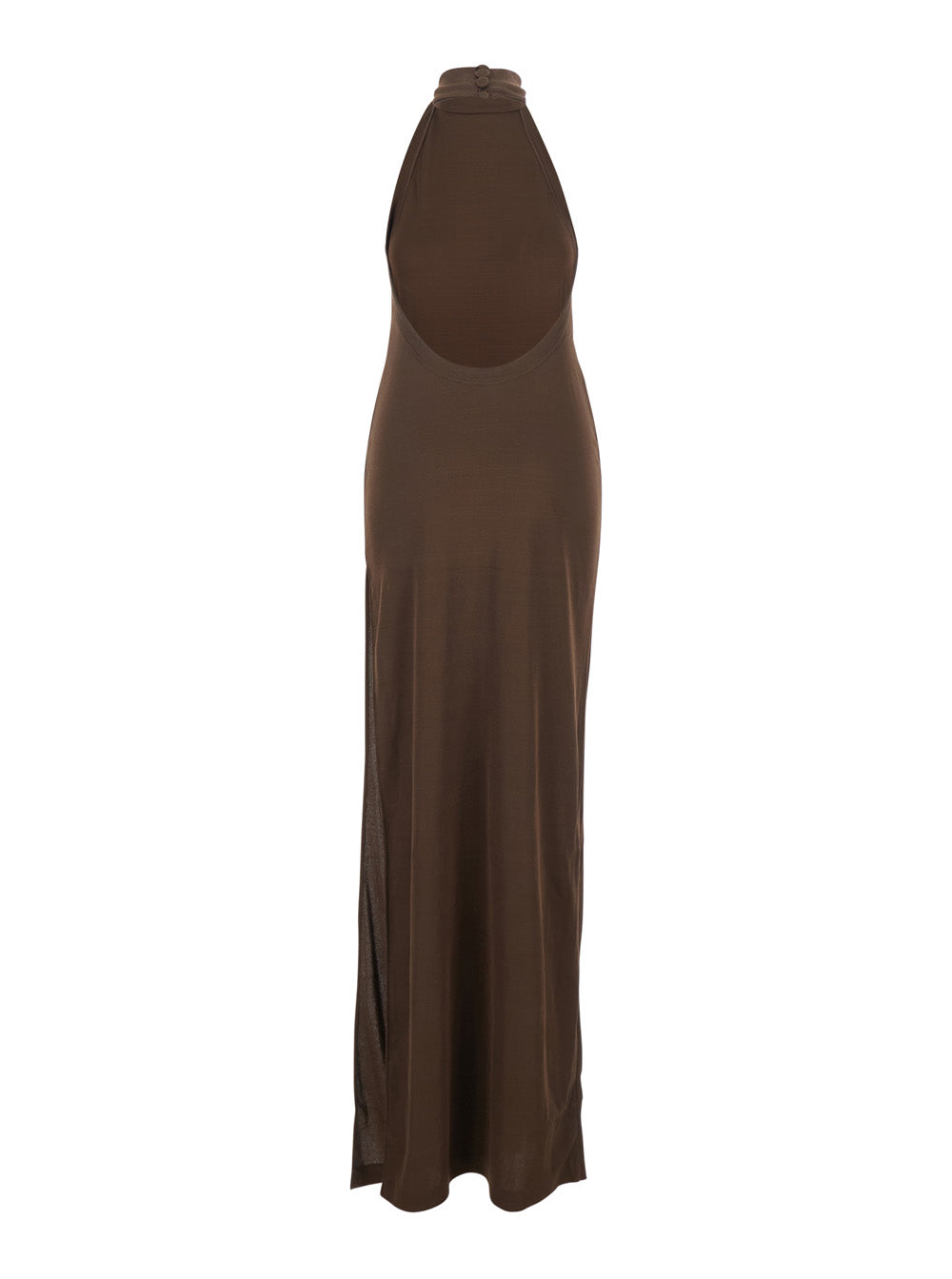 The Andamane Women Long Dress 'Cleo' With American Neckline And Open Back In Stretch Viscose Blend Brown Women THE ANDAMANE