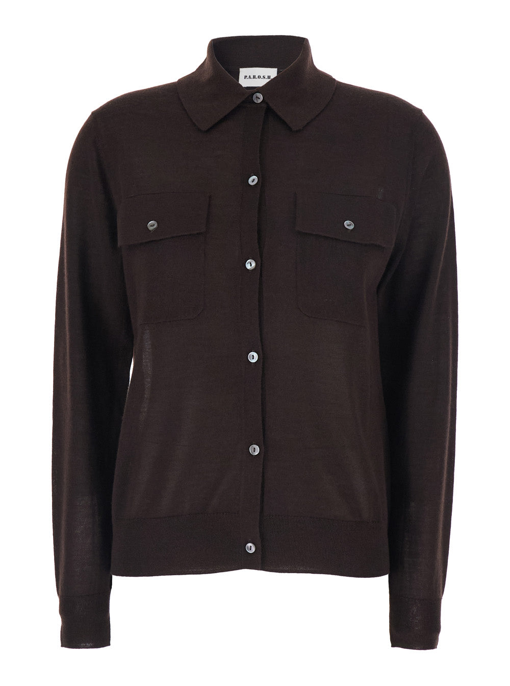 P.A.R.O.S.H. Women Polo Collar Sweater With Front Button Closure In Brown Wool Blend For Women P.A.R.O.S.H.
