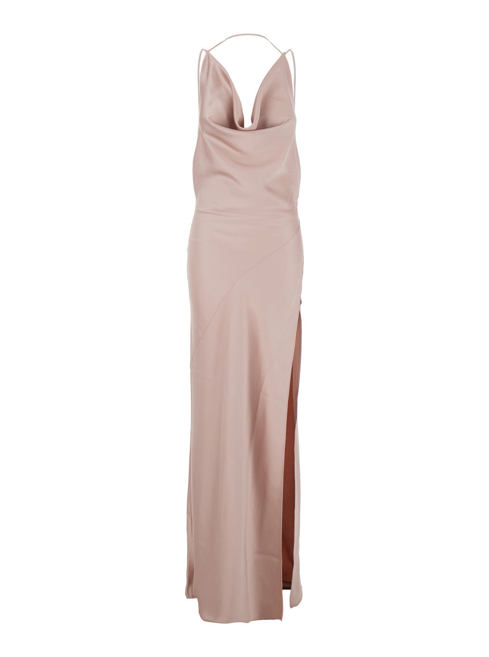 The Andamane Women Long Dress 'Vera' With Draped Neckline And Front Vent In Pink Fabric For Women THE ANDAMANE