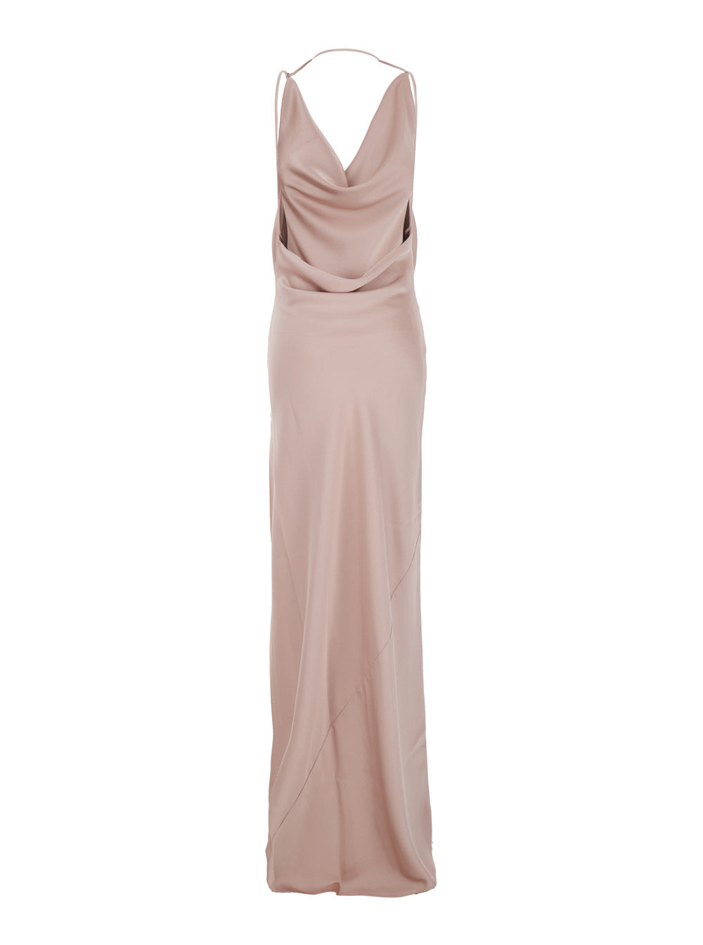 The Andamane Women Long Dress 'Vera' With Draped Neckline And Front Vent In Pink Fabric For Women THE ANDAMANE