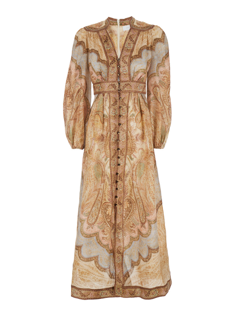Zimmermann Women 'Wanderlust' Multicolor Long Dress With V Neck And All-Over Paisley Motif In Linen Woman ZIMMERMANN