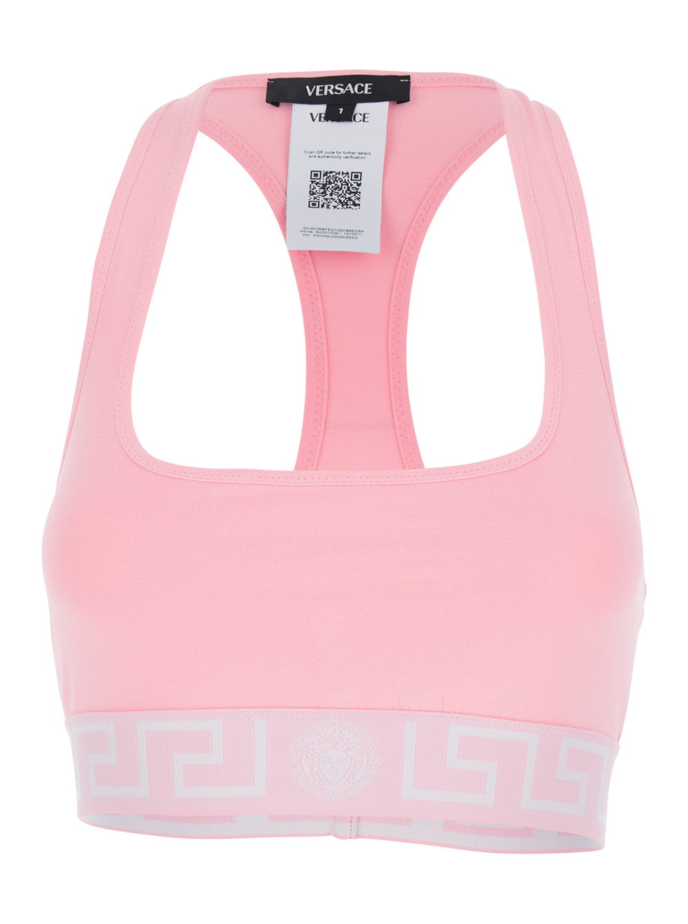 Versace Women Pink Sport Top With Greca And Medusa Logo In Tech Fabric For Women VERSACE
