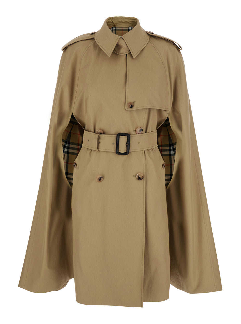 Burberry Women Bellemont Beige Cape With Classic Collar And Front Belt In  Cotton For Women BURBERRY